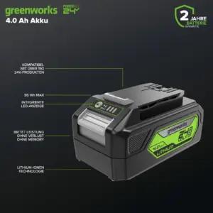 Greenworks G24B4 (Art No: 2902807) akud – detailne lähivaade