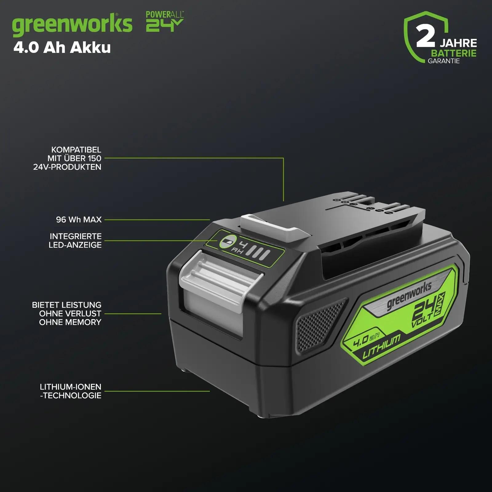 Greenworks G24B4 (Art No: 2902807) akud – detailne lähivaade