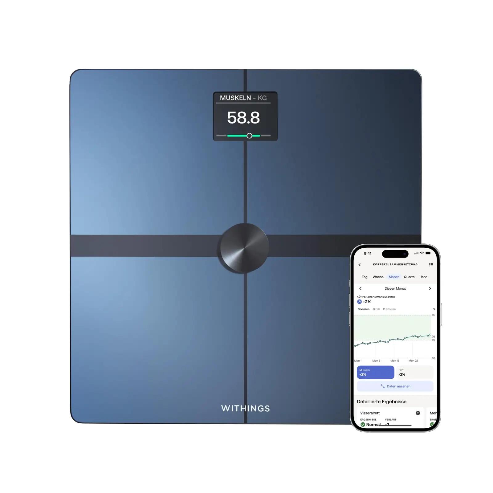 Withings nutikas kehakaalu- ja kehaanalüüsi kaal klaasist