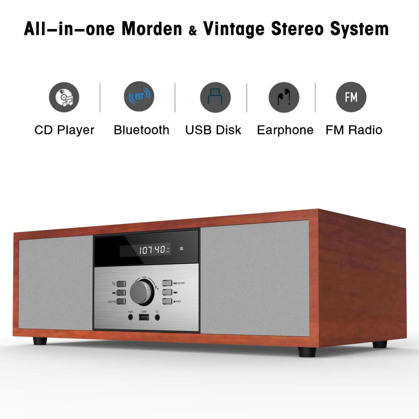 WISCENT vintage kompaktmuusika seade – CD, Bluetooth ja FM – detailne vaade