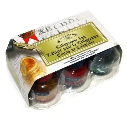 Winsor & Newton kalligraafia tintide komplekt 6 x 30 ml – pakend ja tarvikud