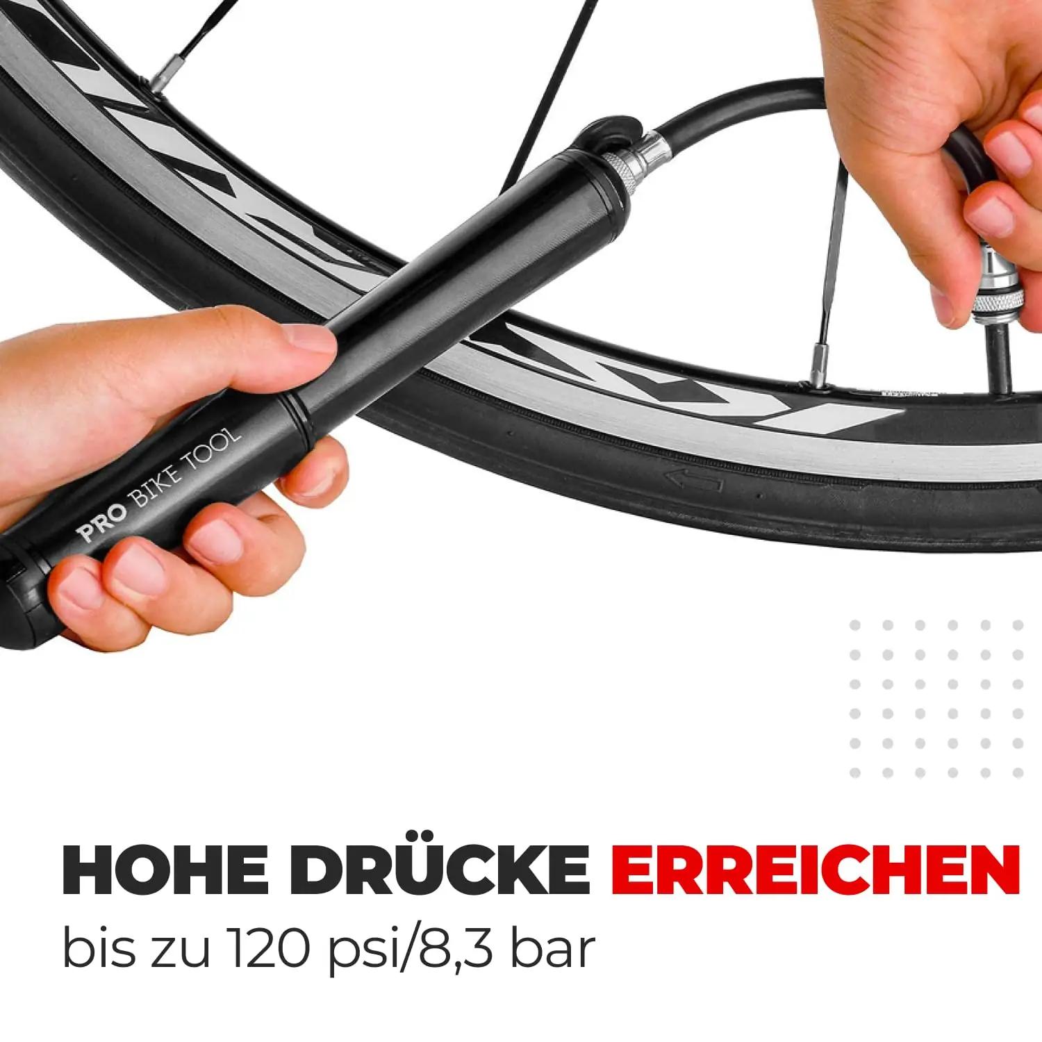PRO BIKE TOOL alumiiniumist mini-tõmbe- ja maanteepump – kasutusnäide