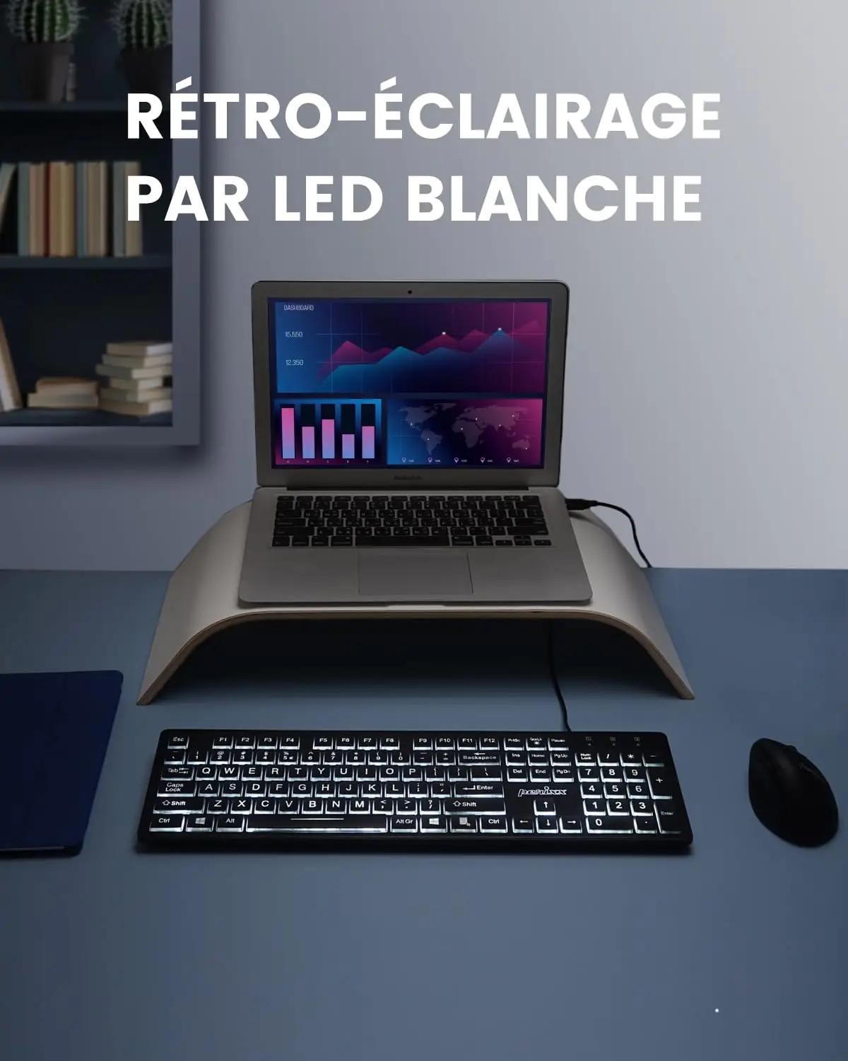 Perixx valge USB-klaviatuur – LED-taustvalgusega, bürokasutuseks – pilt 8