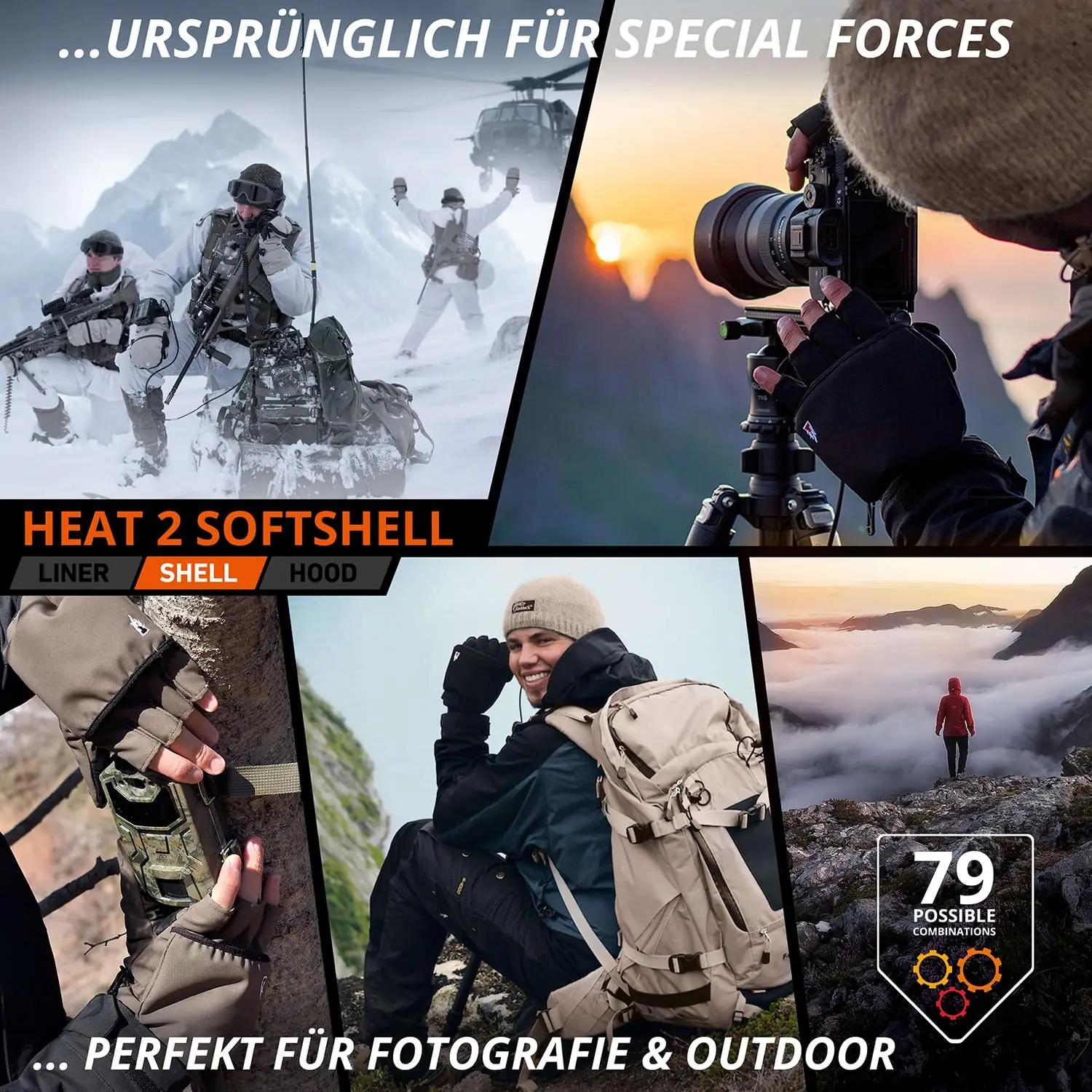 THE HEAT COMPANY pehmed softshell talvekindad ja pöidlakatted – pakend ja tarvikud