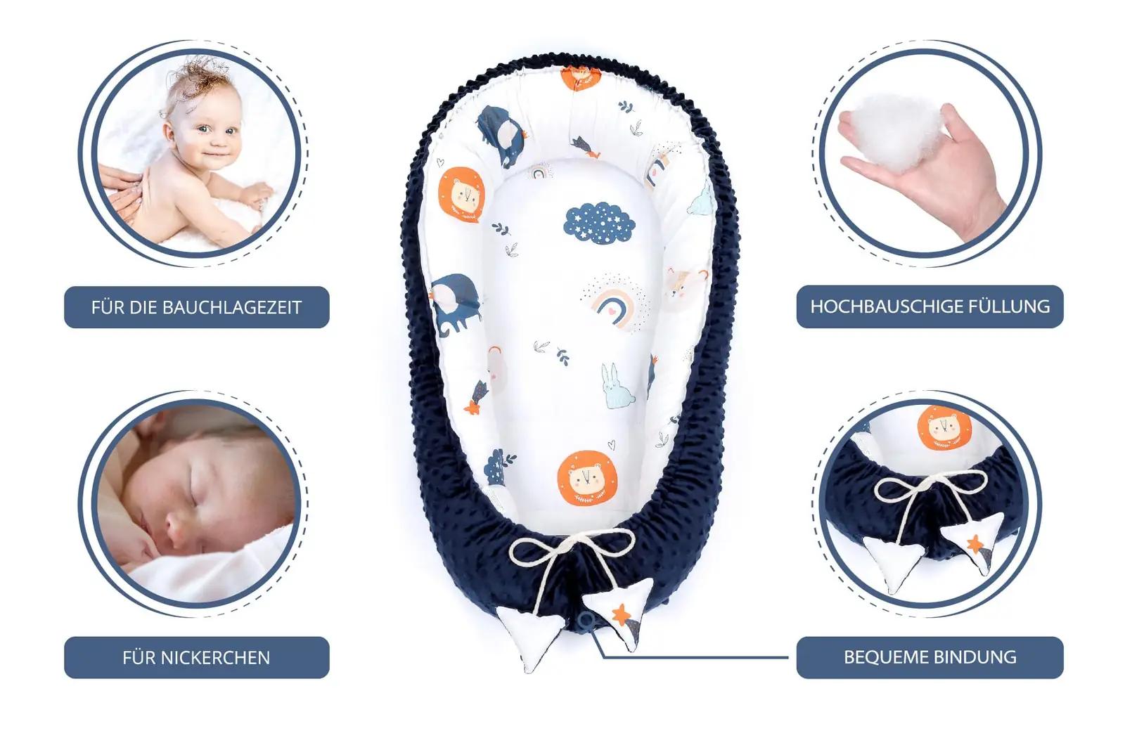Totsy Baby pehme minky babynest – soe magamiskorv 50×90 – kasutusnäide