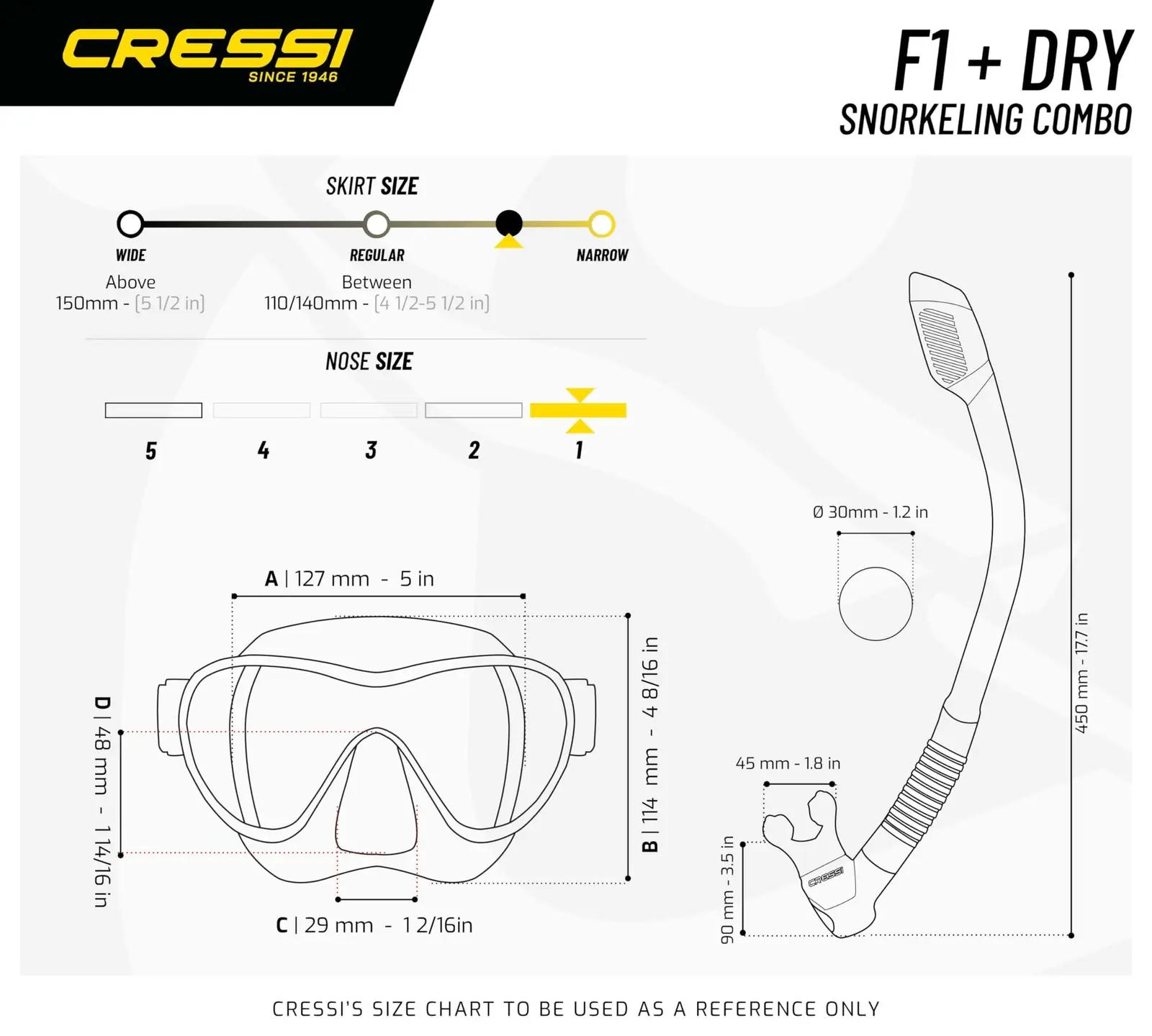 Cressi sukeldumiskomplekt F1 Dry — mugav ja tihe sobivus – lisavaade
