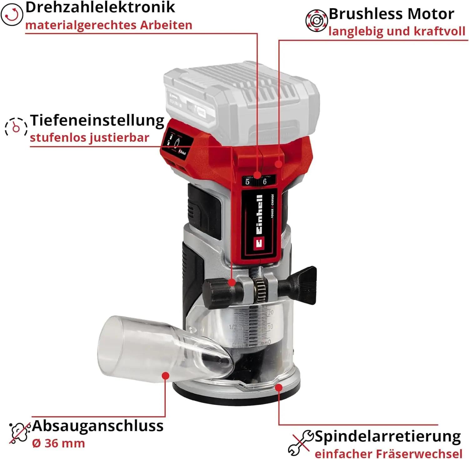 Einhell Professional aku servafrees – kompaktne ja täpne tööriist – pakend ja tarvikud