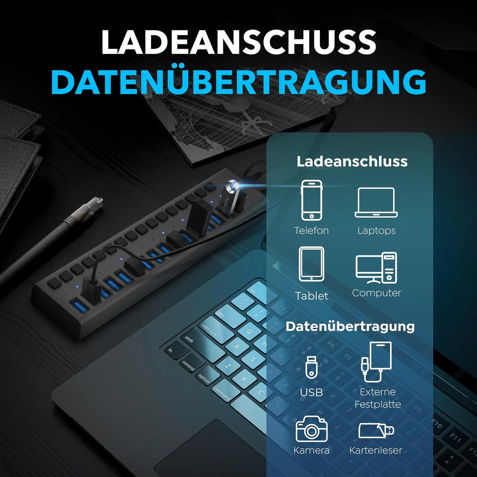 SABRENT alumiiniumist 16-port USB ja laadija – tugev ühendus – lisavaade