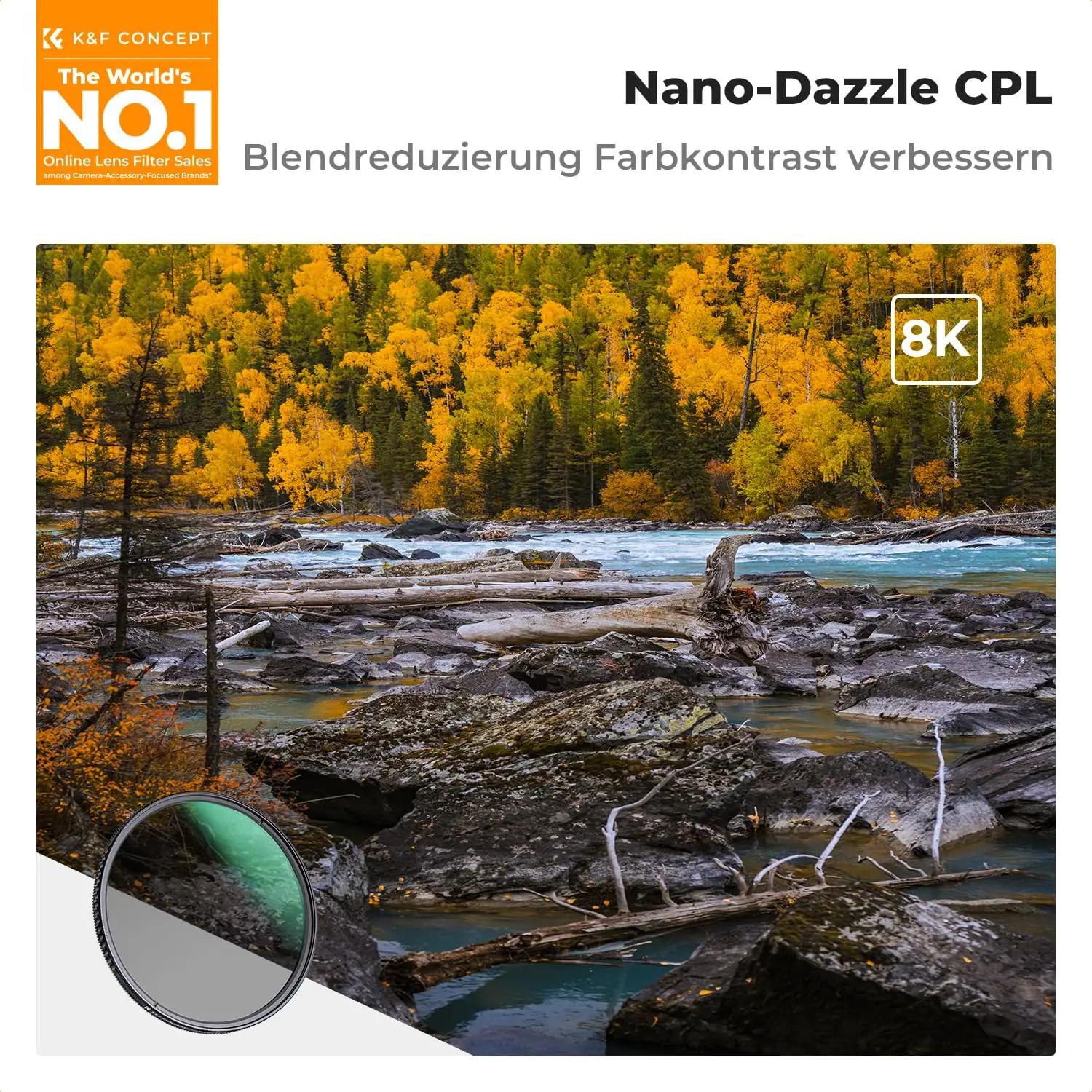K&F CONCEPT kvaliteetne 67mm polariseeriv filter värvikülluse – detailne vaade