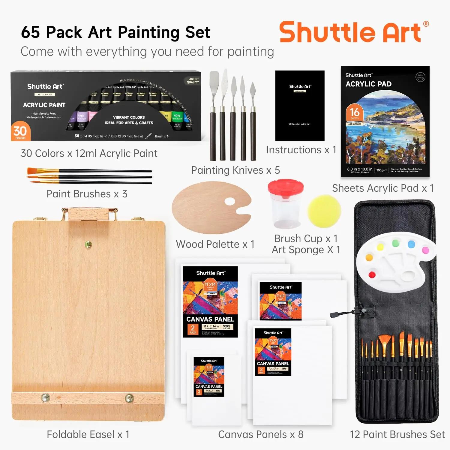 Shuttle Art professionaalne 65-osaline maalikomplekt – pakend ja tarvikud
