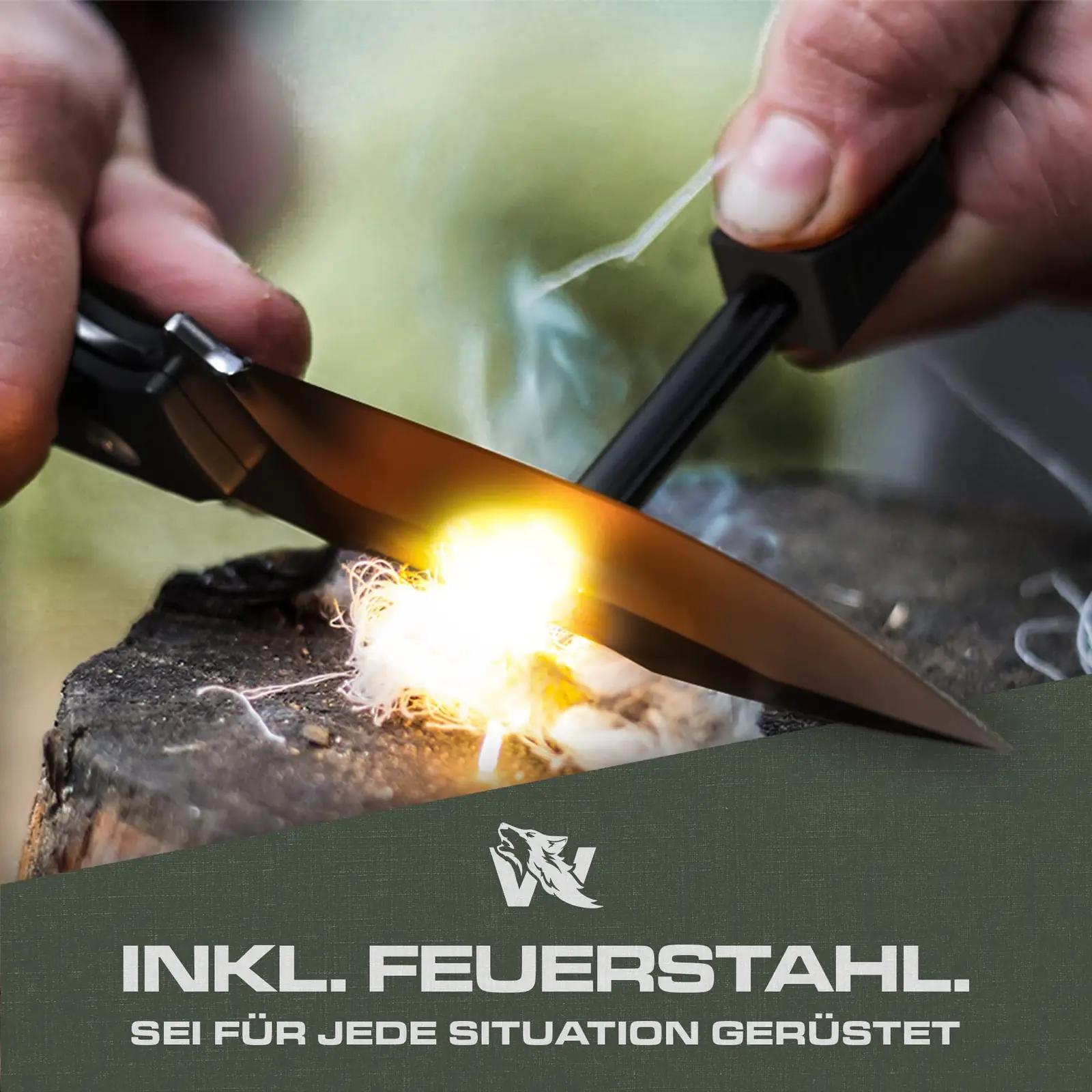 ODENWOLF terasest bushcraft-nuga koos kydex-kotiga — vastupidav – kasutusnäide