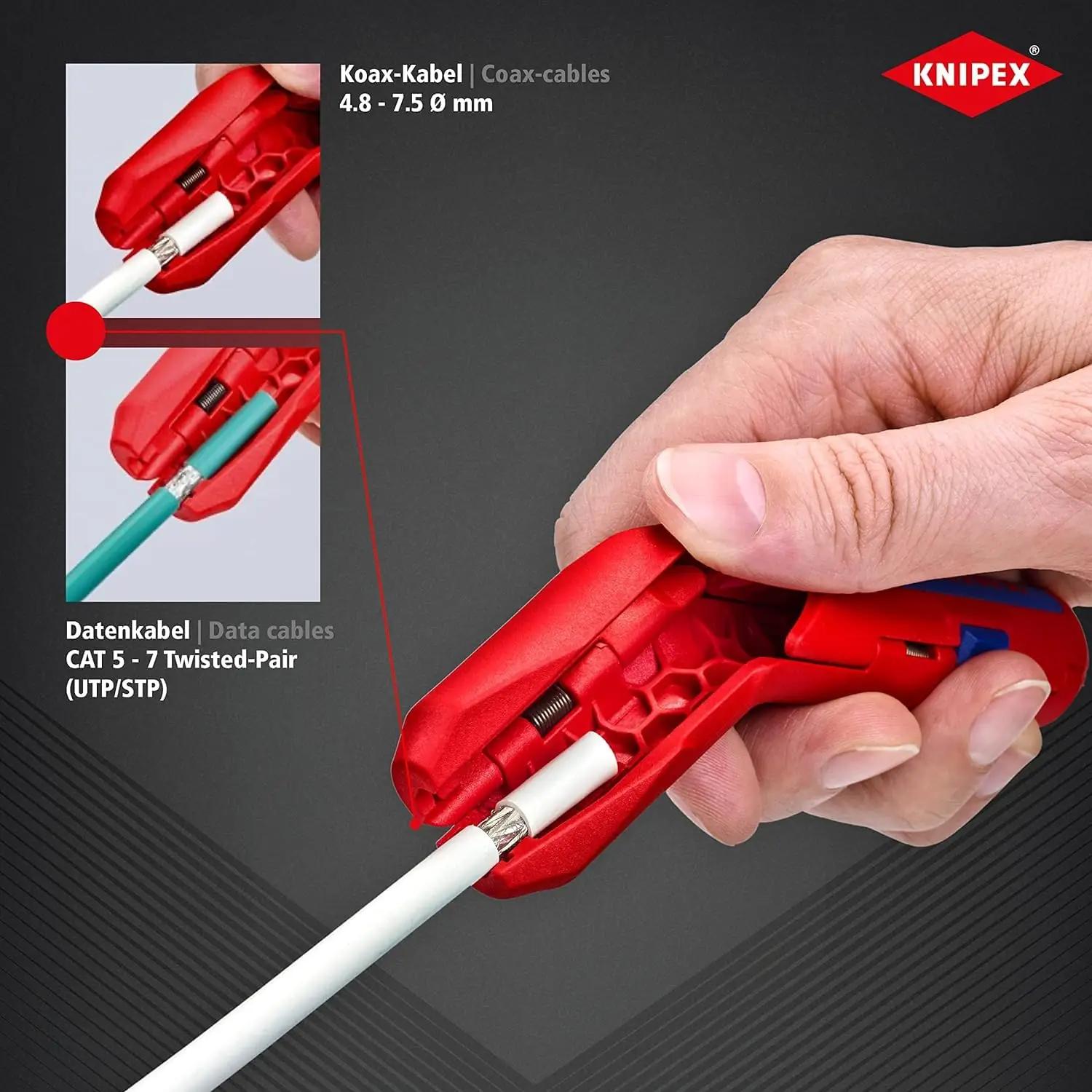 KNIPEX kvaliteetne abmantelija 135 mm — täpne ja vastupidav – pakend ja tarvikud