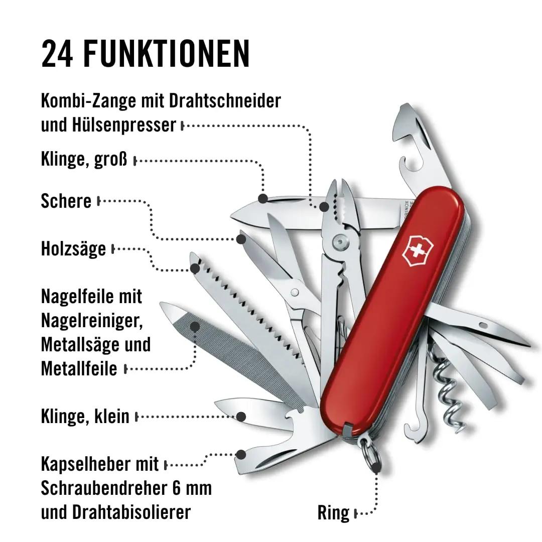 Victorinox väike mitmeotstarbeline taskunoagae heledalt punane 6 – kasutusnäide