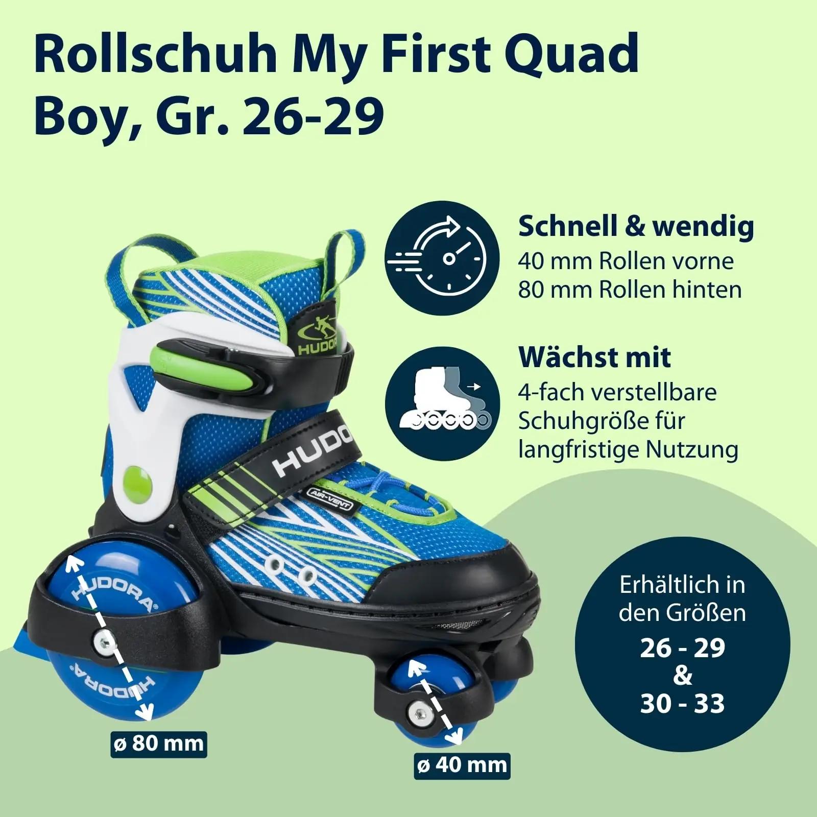 HUDORA laste rulluisud My First Quad — reguleeritav ja turvaline – pakend ja tarvikud