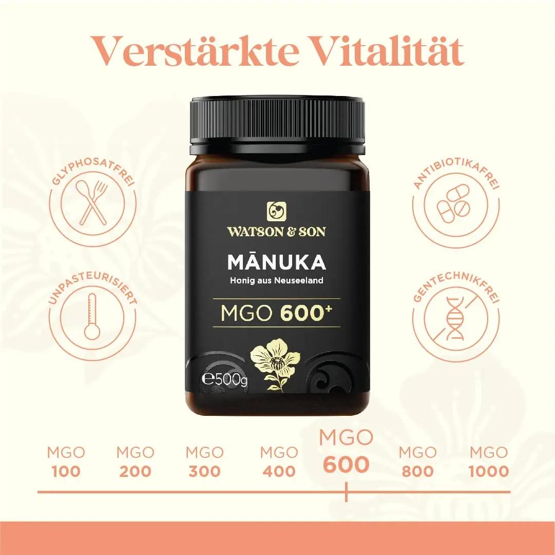 Watson & Son Manuka mesi 500 g – kõrge MGO ja naturaalsus – lisavaade