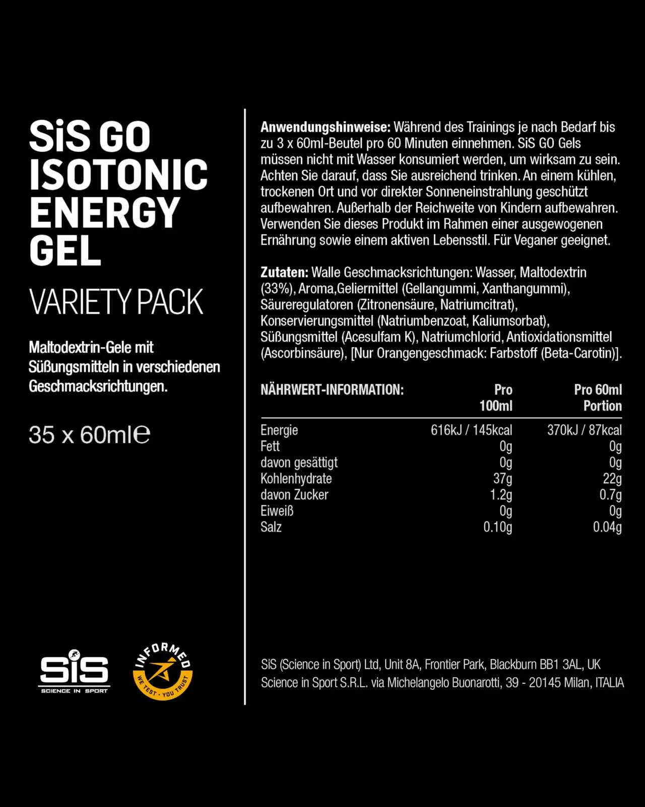Science in Sport energigeelid 35x60ml – isotooniline ja vegan – lisavaade