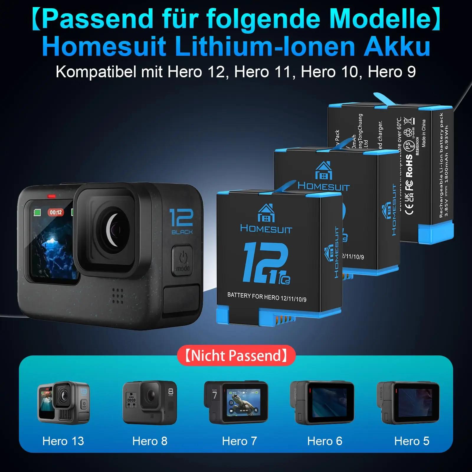 Homesuit laadimiskomplekt: 3x 1800mAh akut ja Type-C laadija – detailne vaade