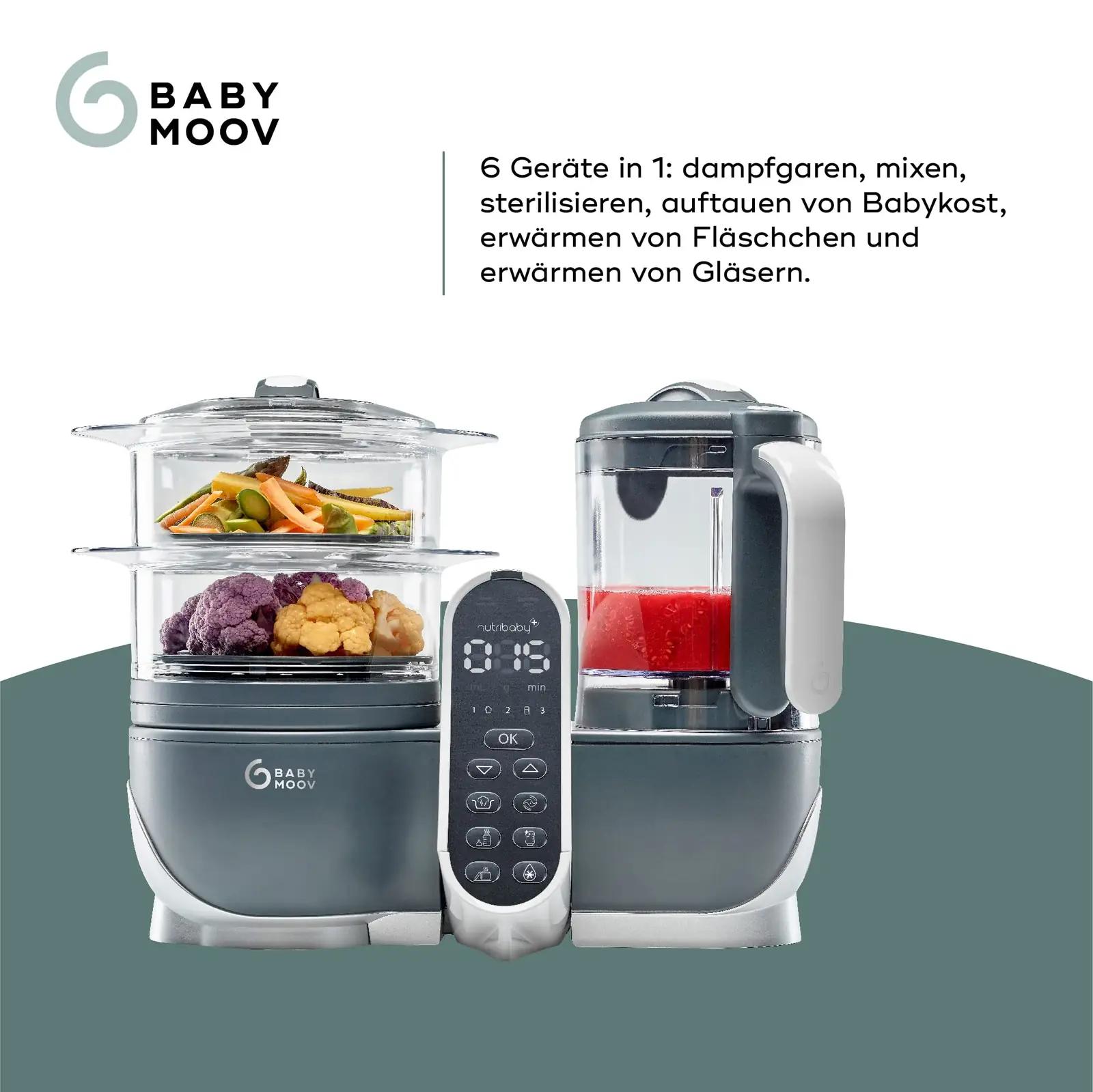 Babymoov Nutribaby Plus — aurutav ja segav toiduvalmistaja – pakend ja tarvikud