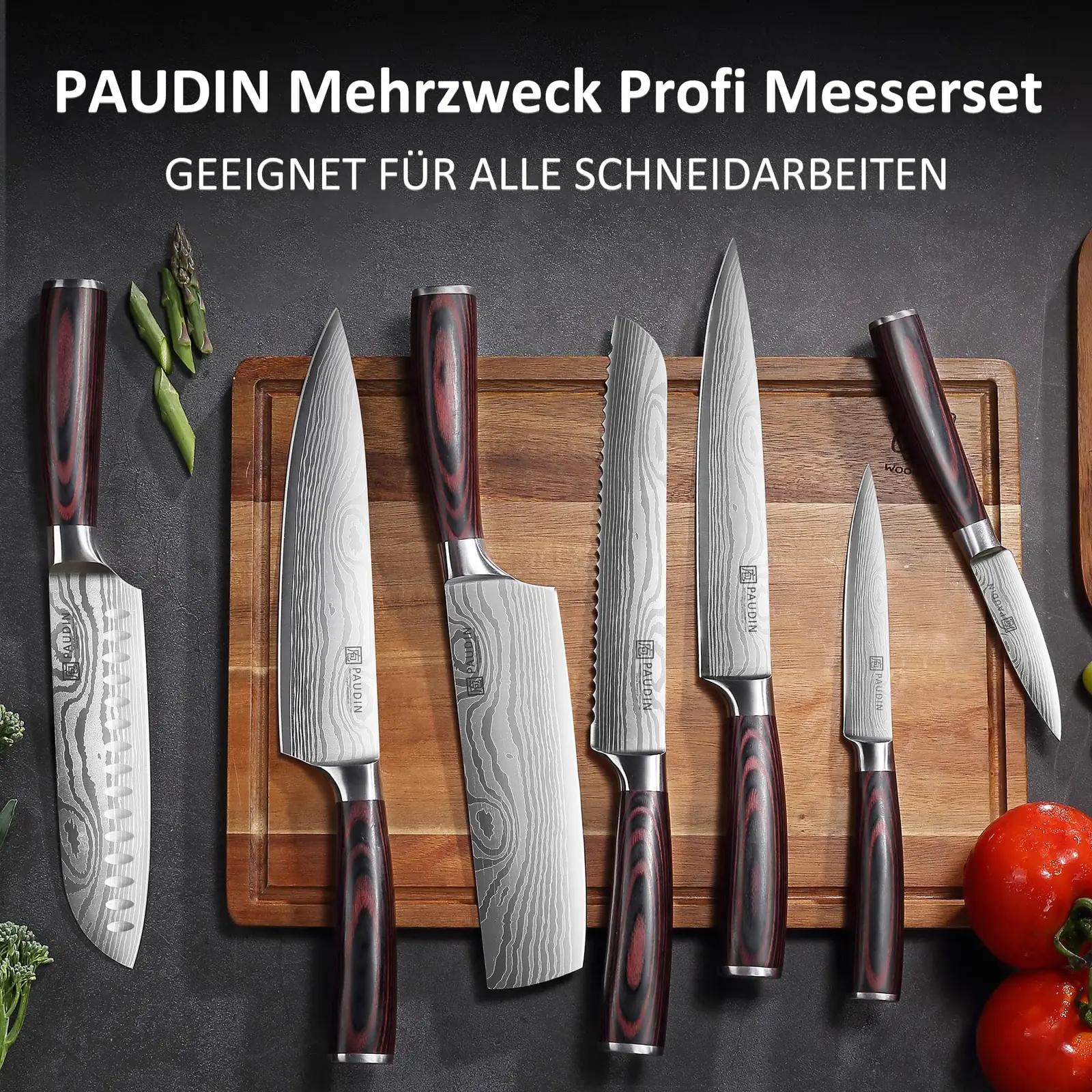 PAUDIN roostevabast terasest 7-osaline kööginugade komplekt – pakend ja tarvikud