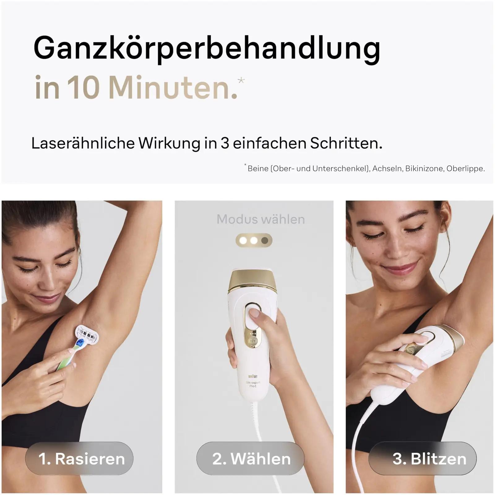 Braun IPL kodune karvade eemaldaja — valge-kuldne komplekt – kasutusnäide