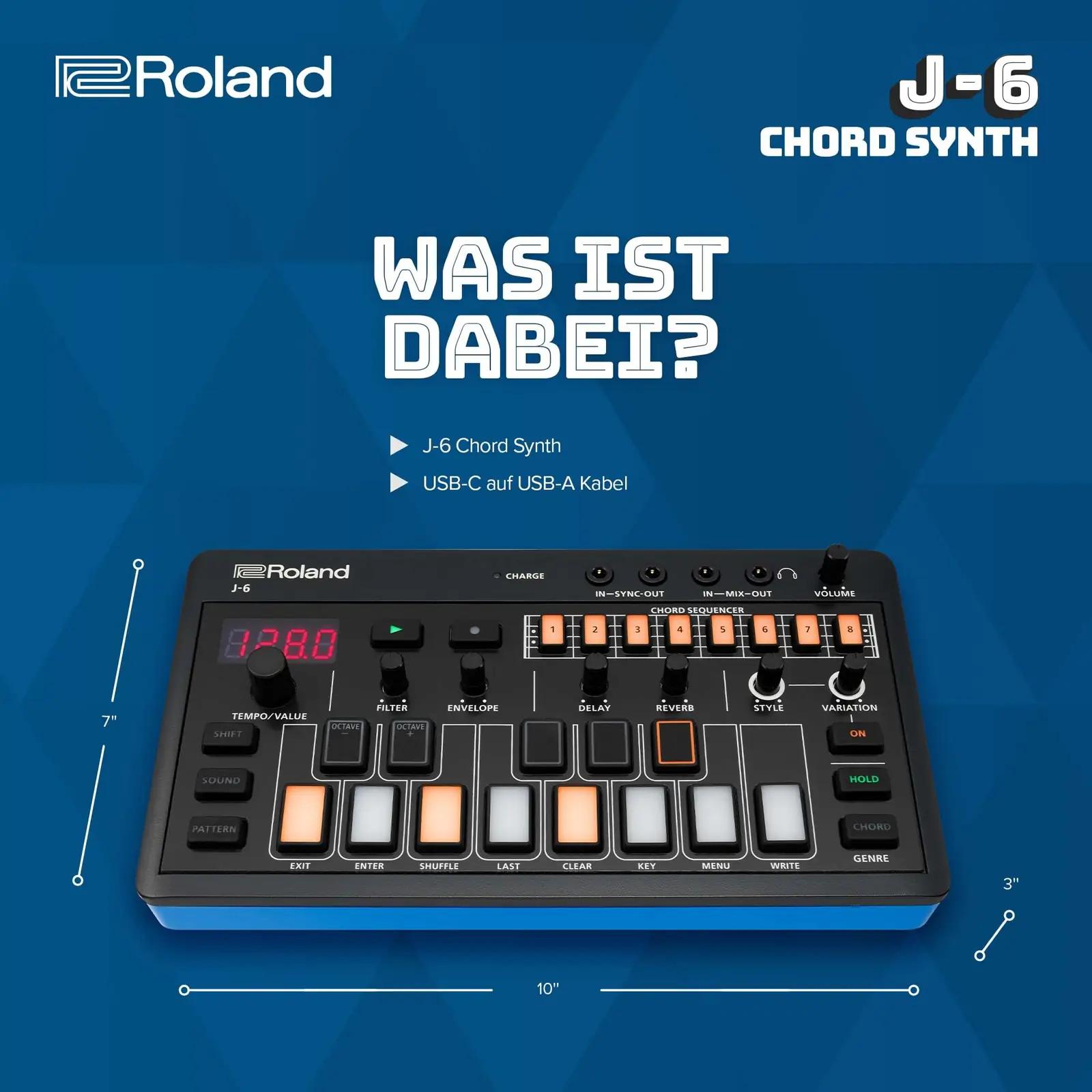 Roland kompaktne J-6 süntesaator — mobiilne laulukirjutaja – pakend ja tarvikud