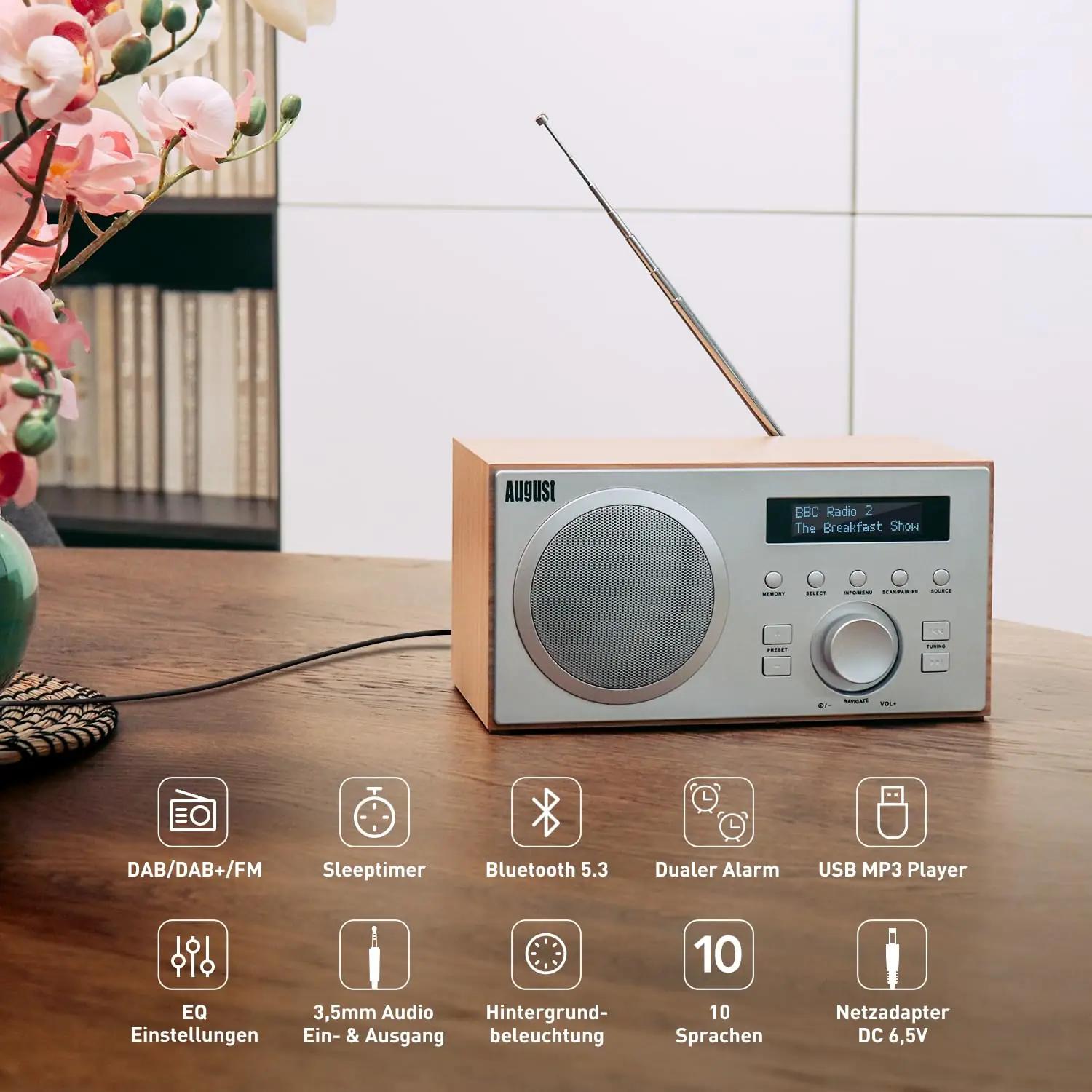 August puitkorpusega köögiraadio DAB+/FM — retro stiil – detailne vaade