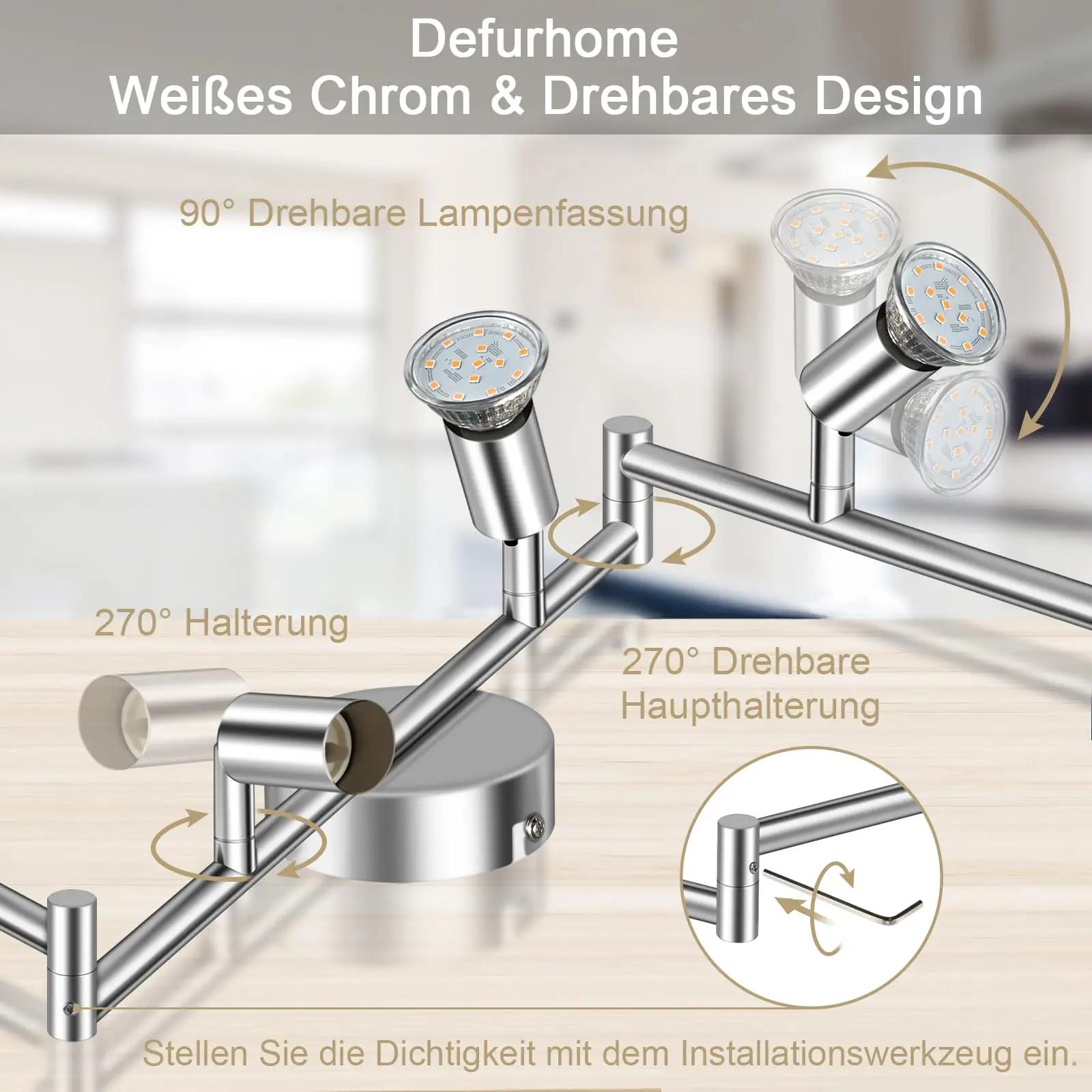 Defurhome modernne 6-pliidine metalllaelamp – sobib kööki – pakend ja tarvikud