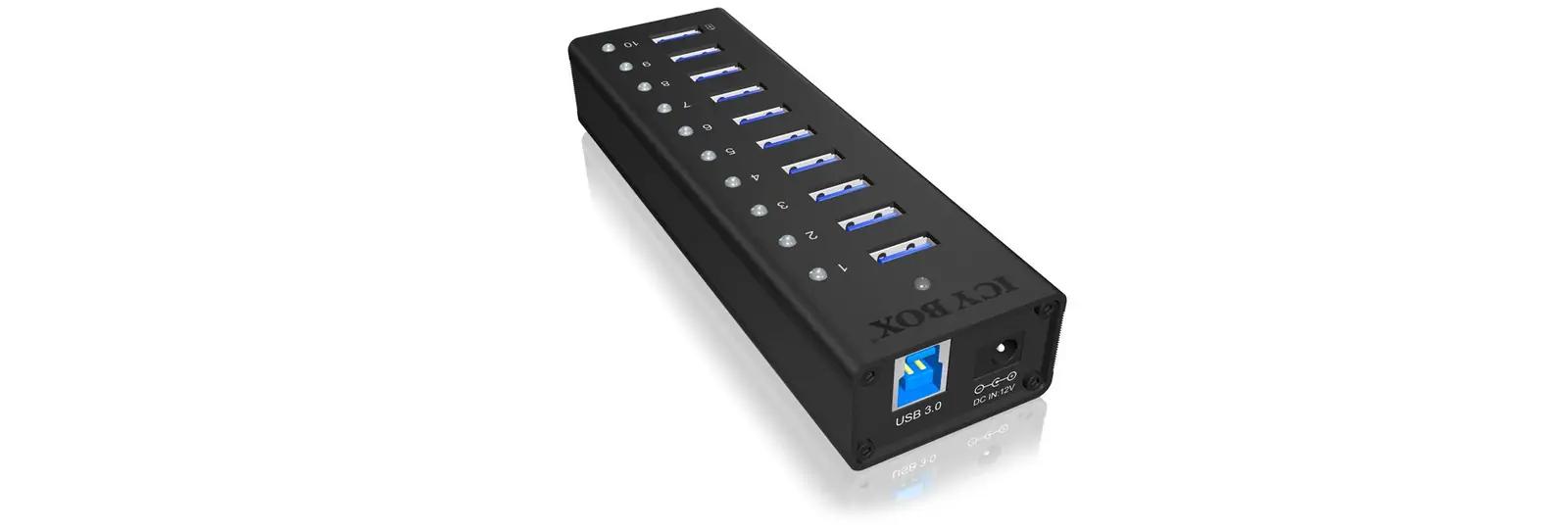 ICY BOX alumiiniumist 10-port USB 3.0 hub – kompaktne laadimine – kasutusnäide