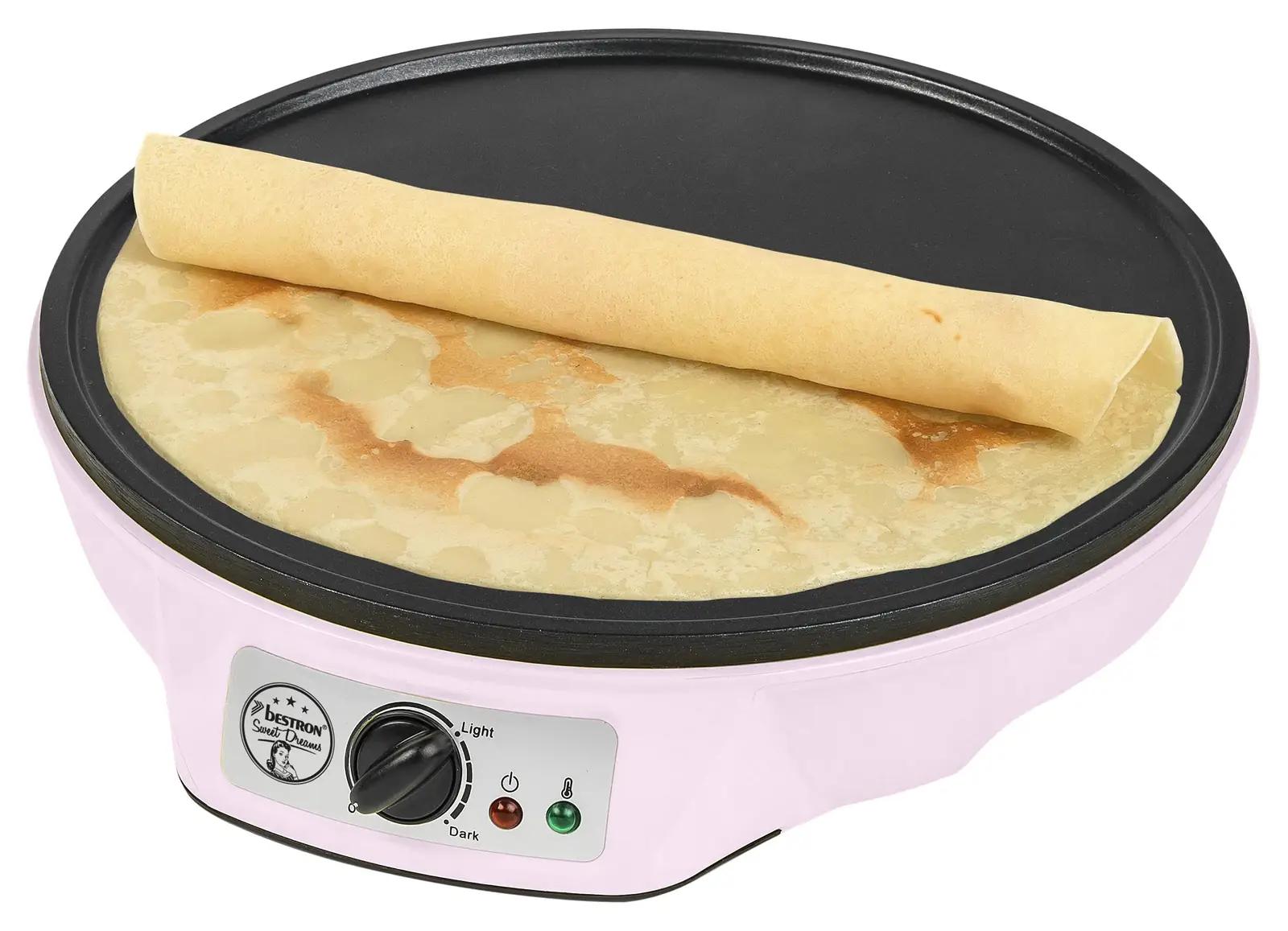 Bestron roosa retro pannkookide valmiskomplekt – 30 cm pliit – kasutusnäide