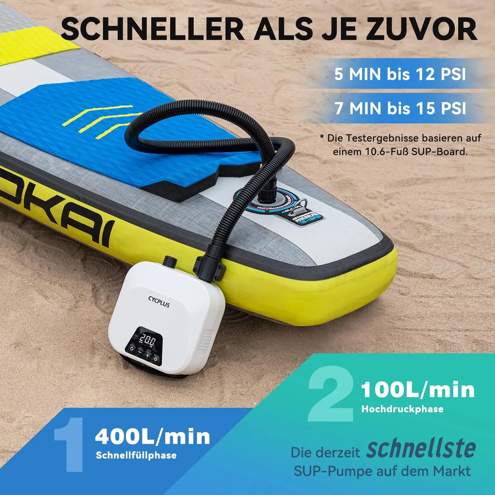 CYCPLUS nutikas SUP-luftpump – kiire 20 PSI täitmine – kasutusnäide