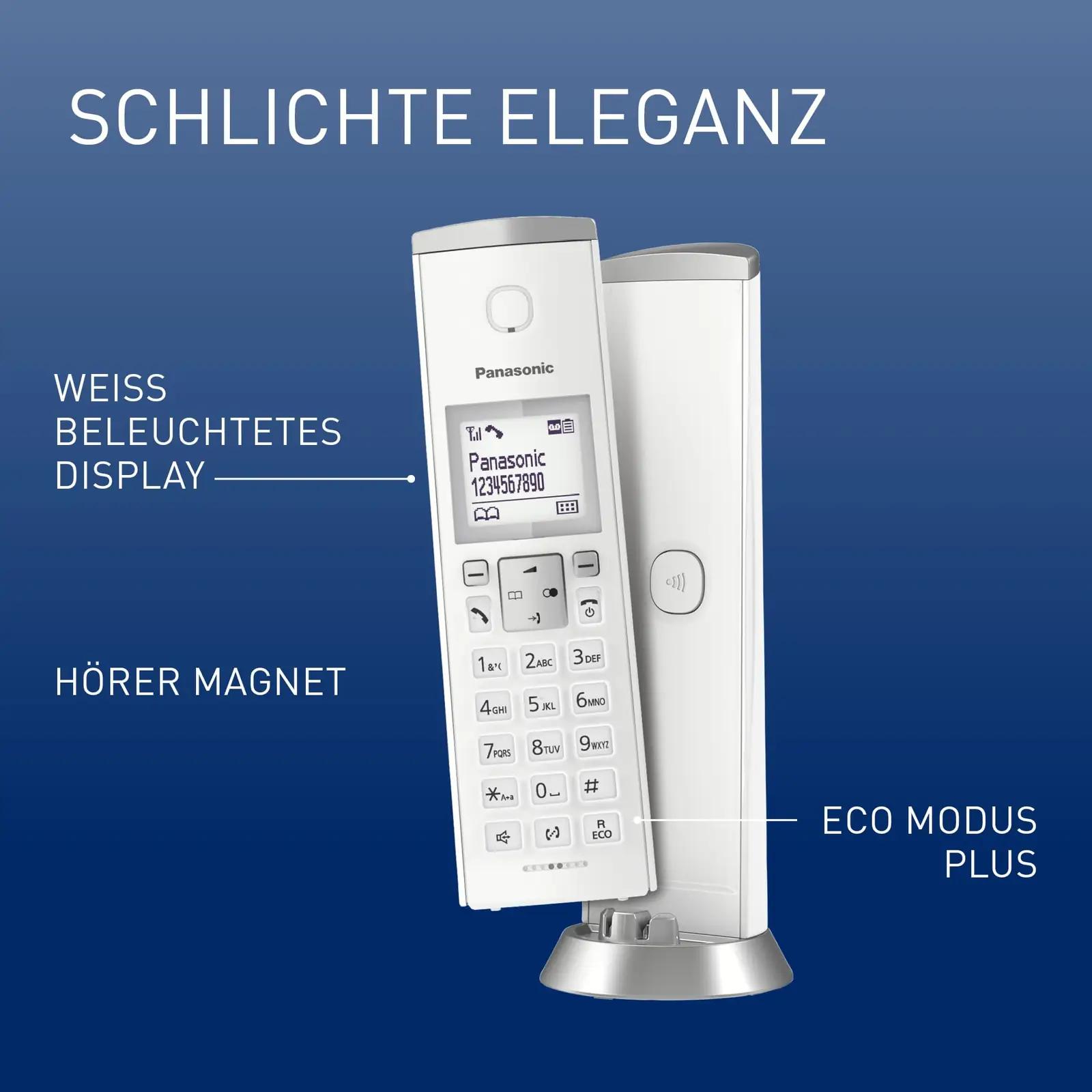 Panasonic valge metallist kodutelefon koos vastajaga – detailne vaade