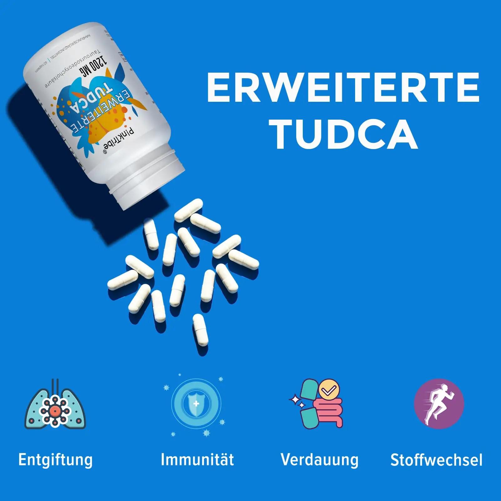 P!nkTribe tugev TUDCA 1200 mg — maksa toetuseks ja detoksiks – pakend ja tarvikud