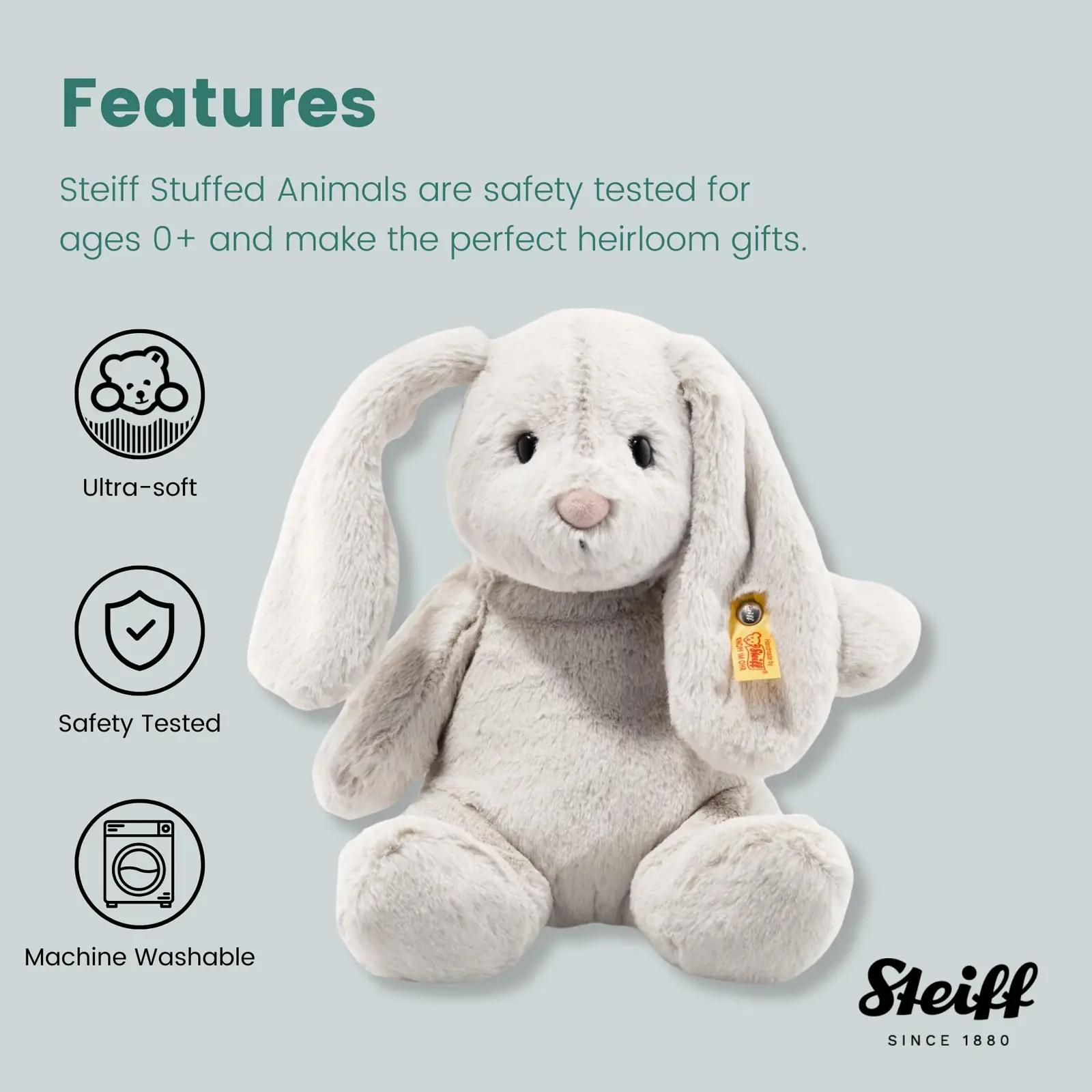 Steiff pehme Hoppie jänku 28 cm – kestvalt pesukindel kaaslane – kasutusnäide