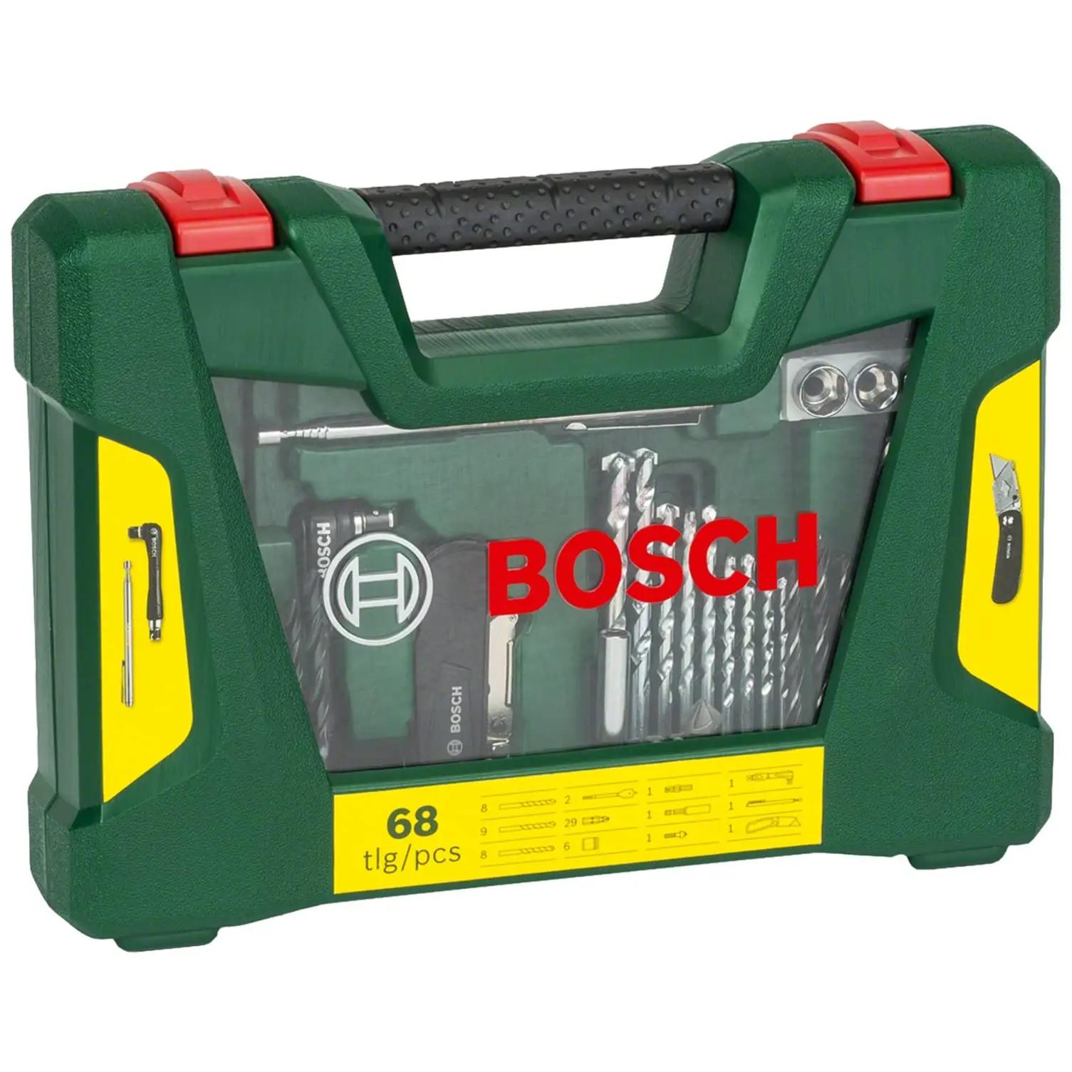 Bosch vastupidav 68-osaline puur- ja bittkomplekt töödeks – pakend ja tarvikud