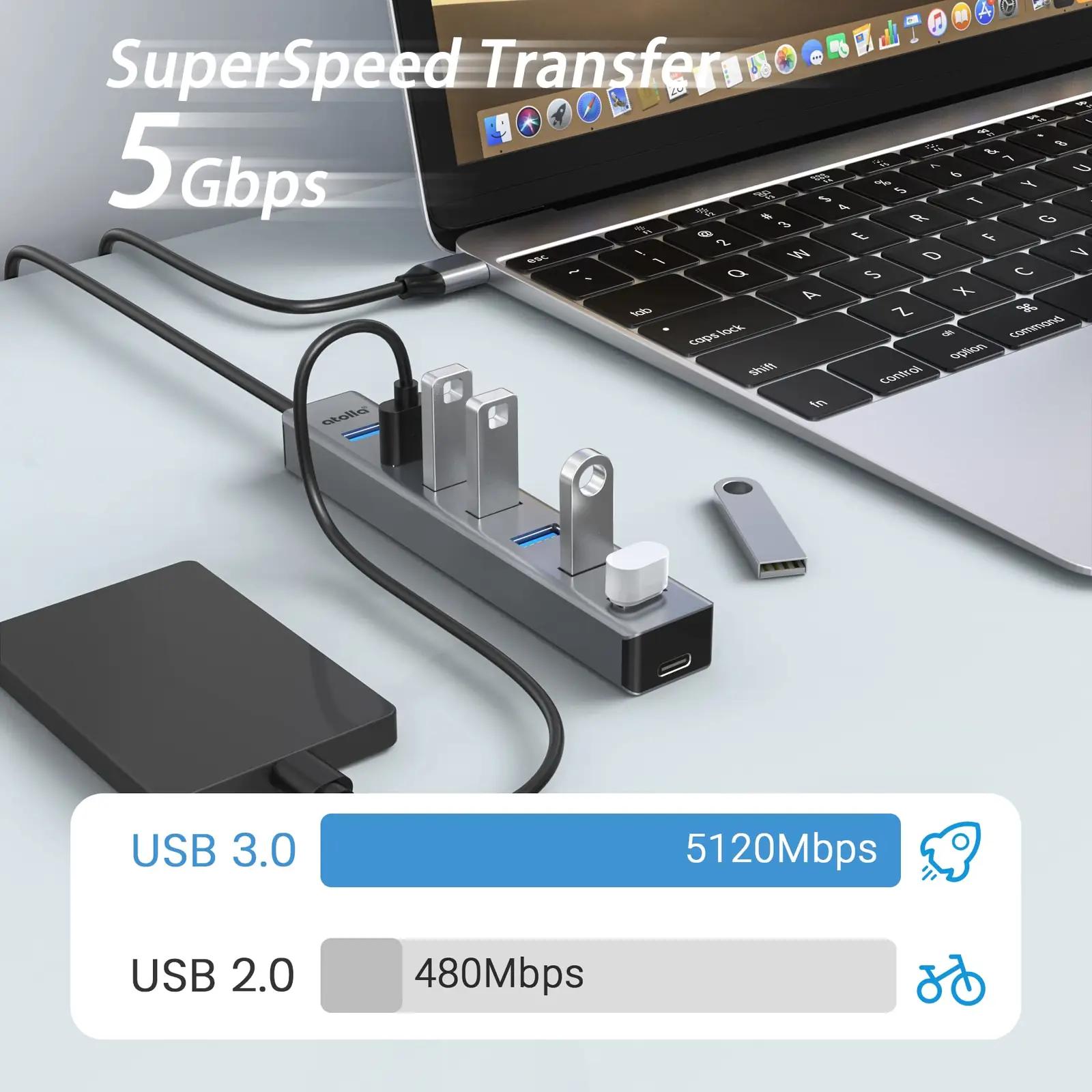 atolla alumiinium USB-jaotur 7-porti – kiire ja vastupidav – detailne vaade