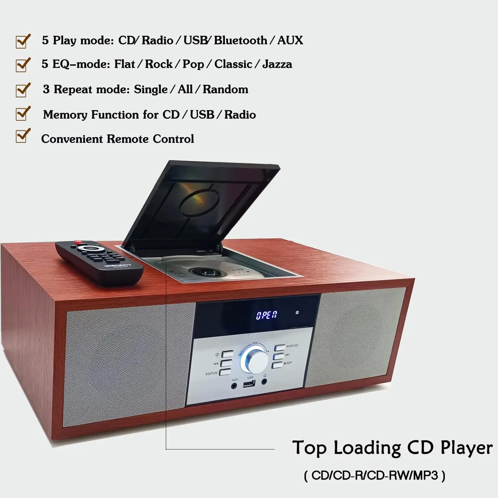 WISCENT vintage kompaktmuusika seade – CD, Bluetooth ja FM – pakend ja tarvikud