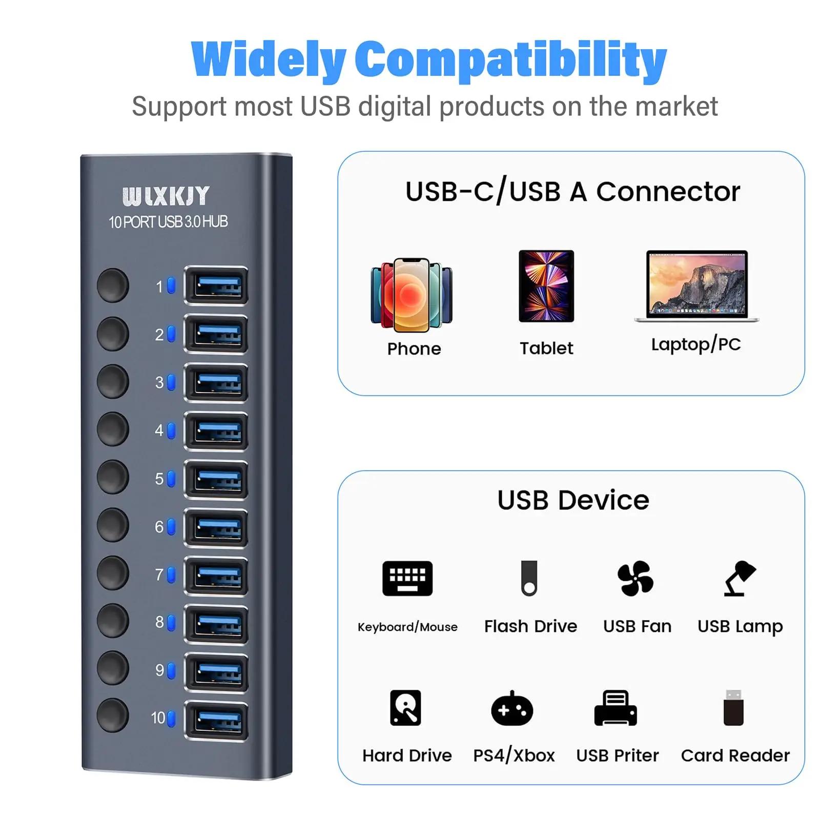 WLXKJY alumiiniumist 10-port USB-hub — kiire laadimine ja – pilt 7