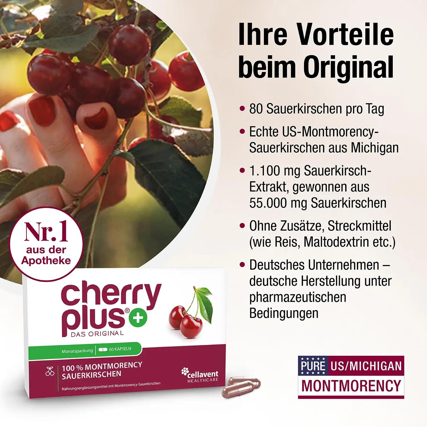 Cherry Plus-Das Original kirsiekstrakt kapslid – pakend ja tarvikud