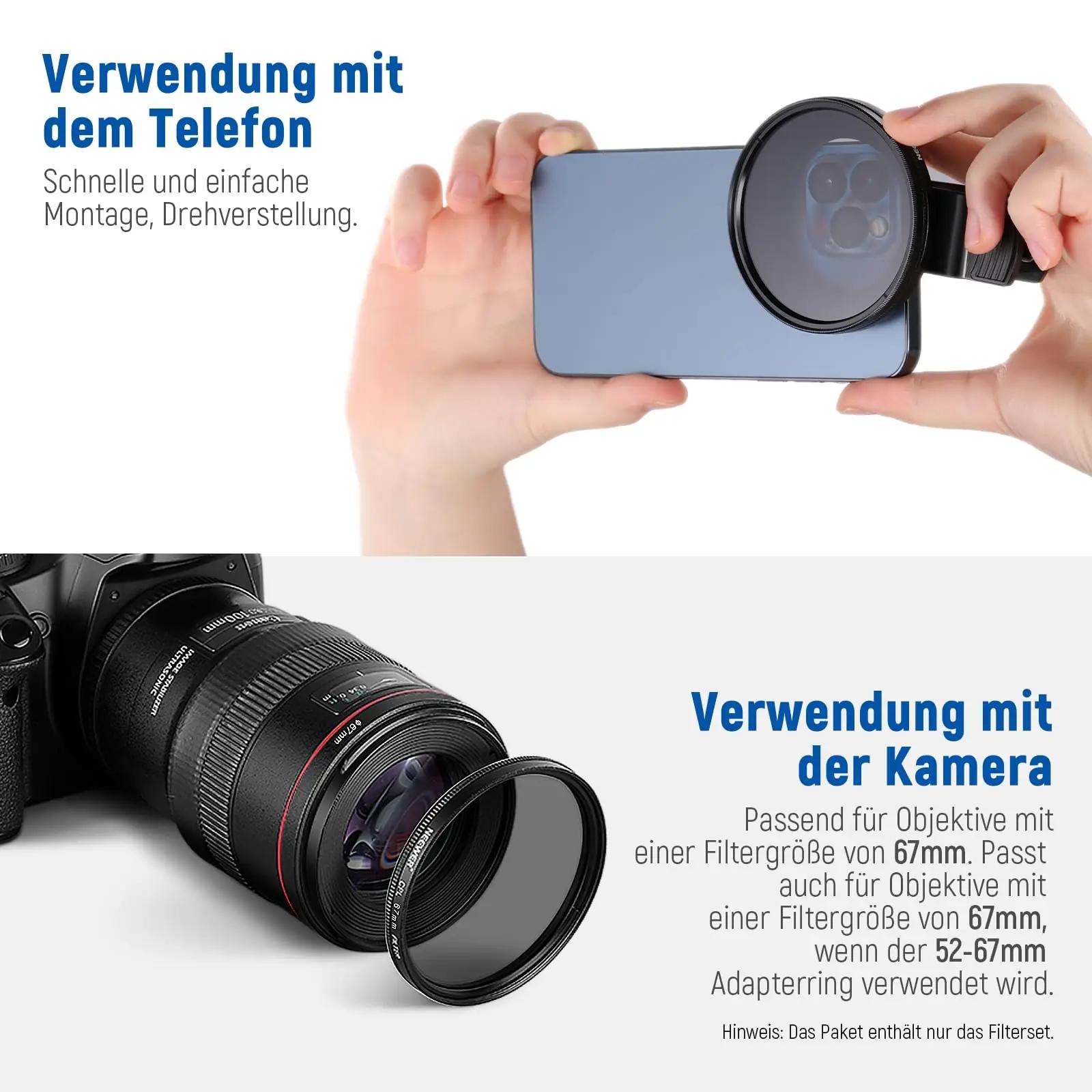 NEEWER 67mm filtrikomplekt – ND32, CPL ja värviefektid – lisavaade