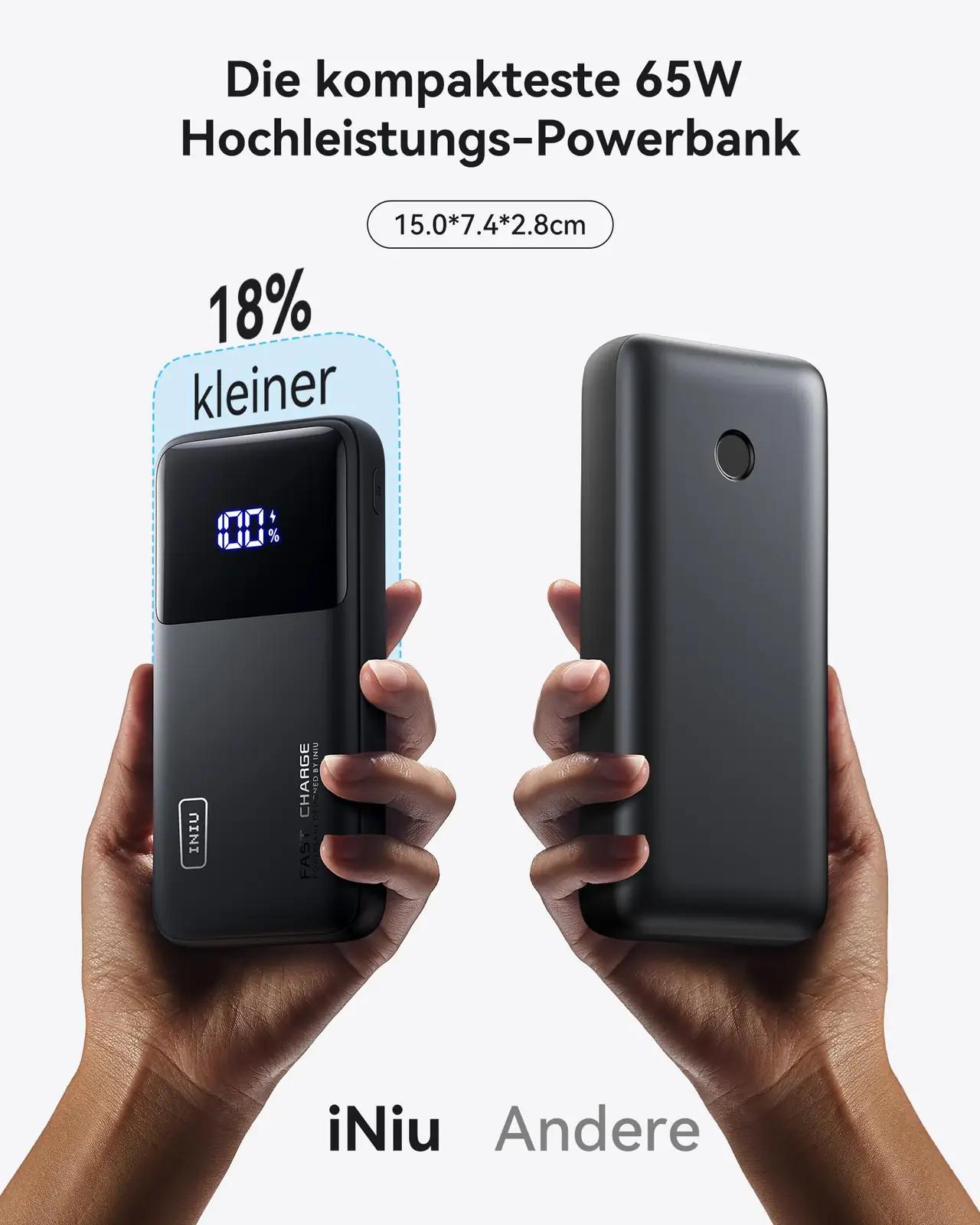 INIU kompaktne 65W 20000mAh laadija — tugev ja kaasaskantav – pakend ja tarvikud