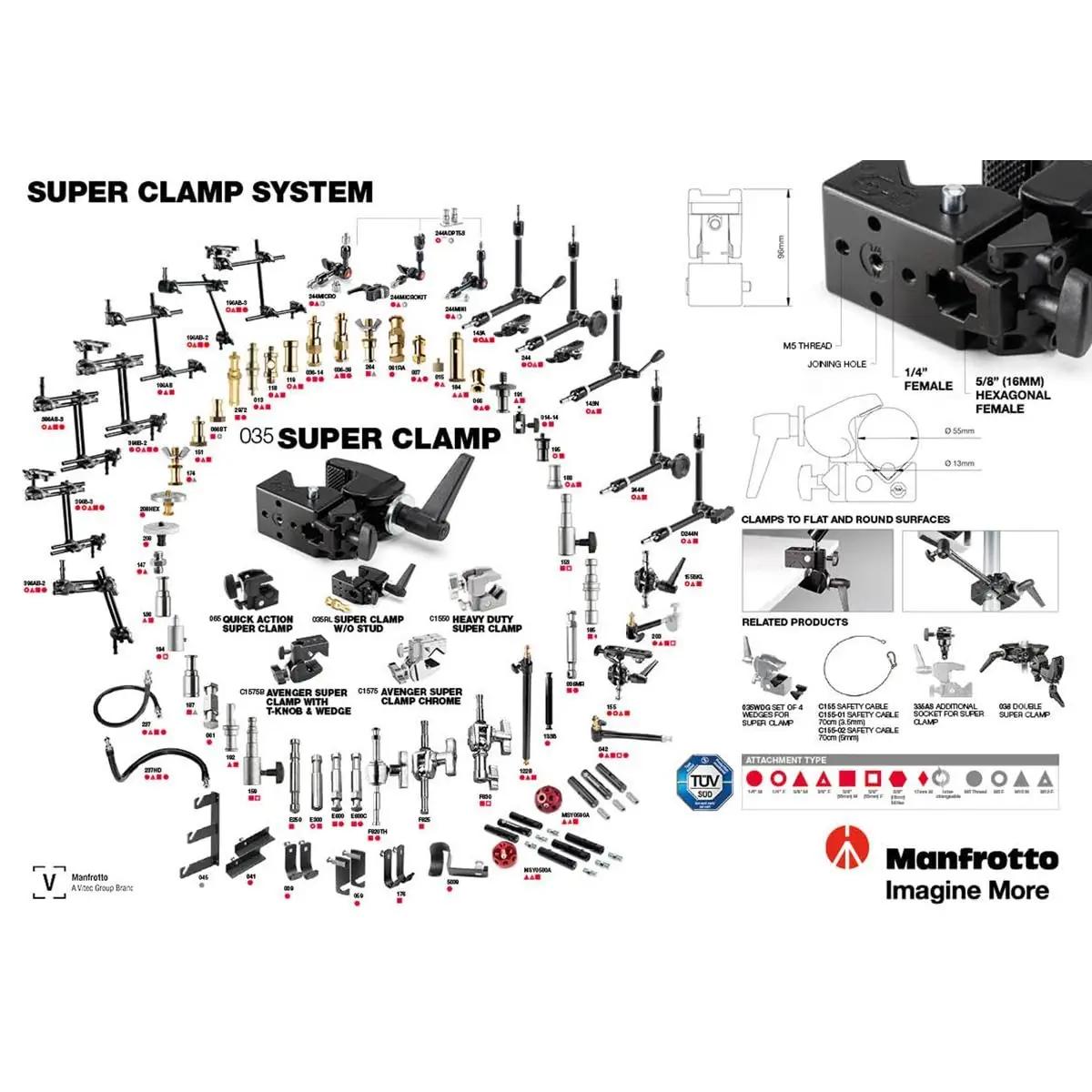 Manfrotto metallklemme stuudiovalgustuse paigalduseks, must – detailne vaade