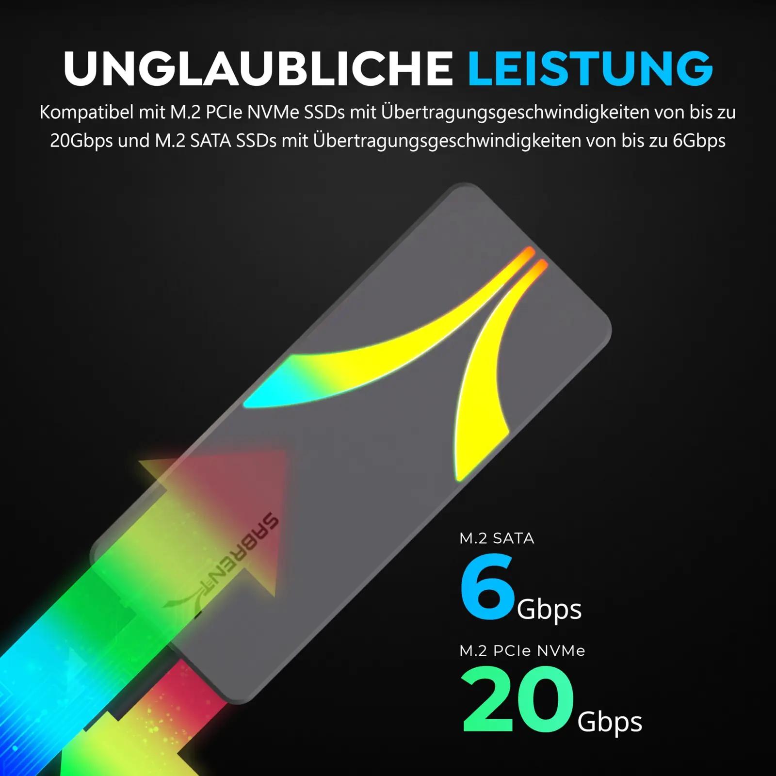 SABRENT alumiiniumist RGB SSD-korpus – kiire ja stiilne – pakend ja tarvikud