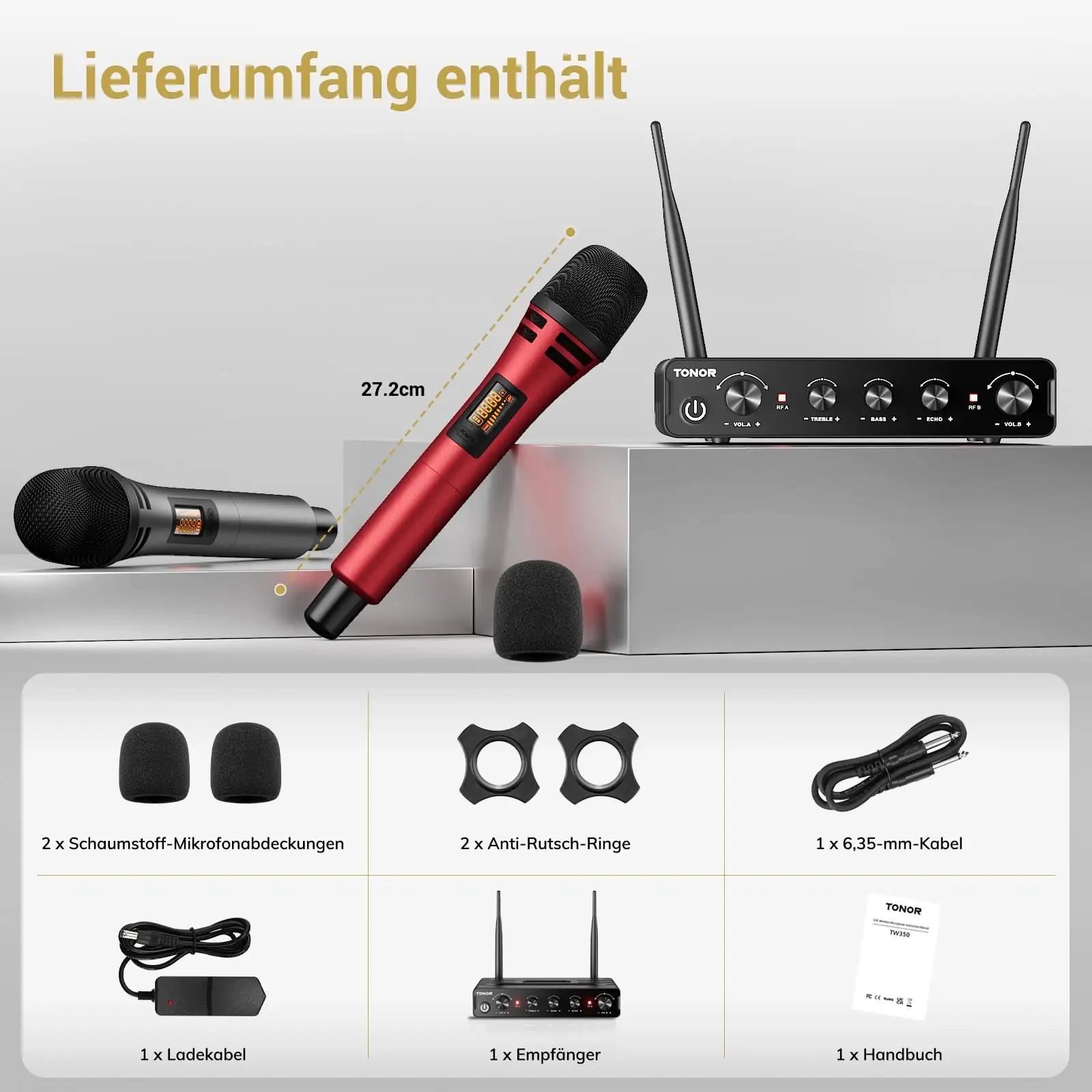 TONOR juhtmevabad esinemismikrofonid punane komplekt – pilt 6