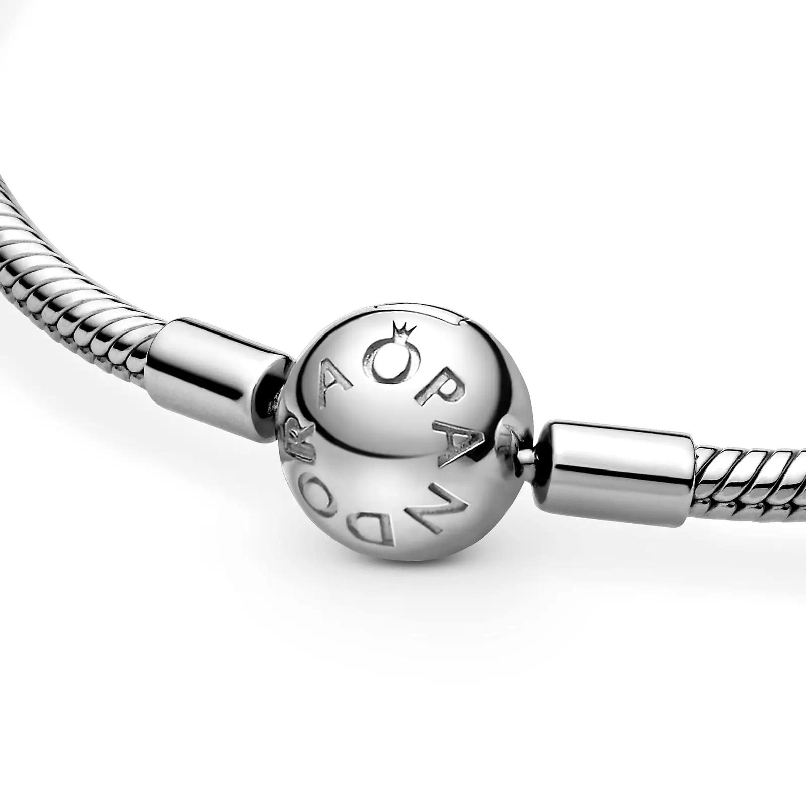 PANDORA hõbedane käevõru elegantse pall-lukuga 17 cm – pakend ja tarvikud