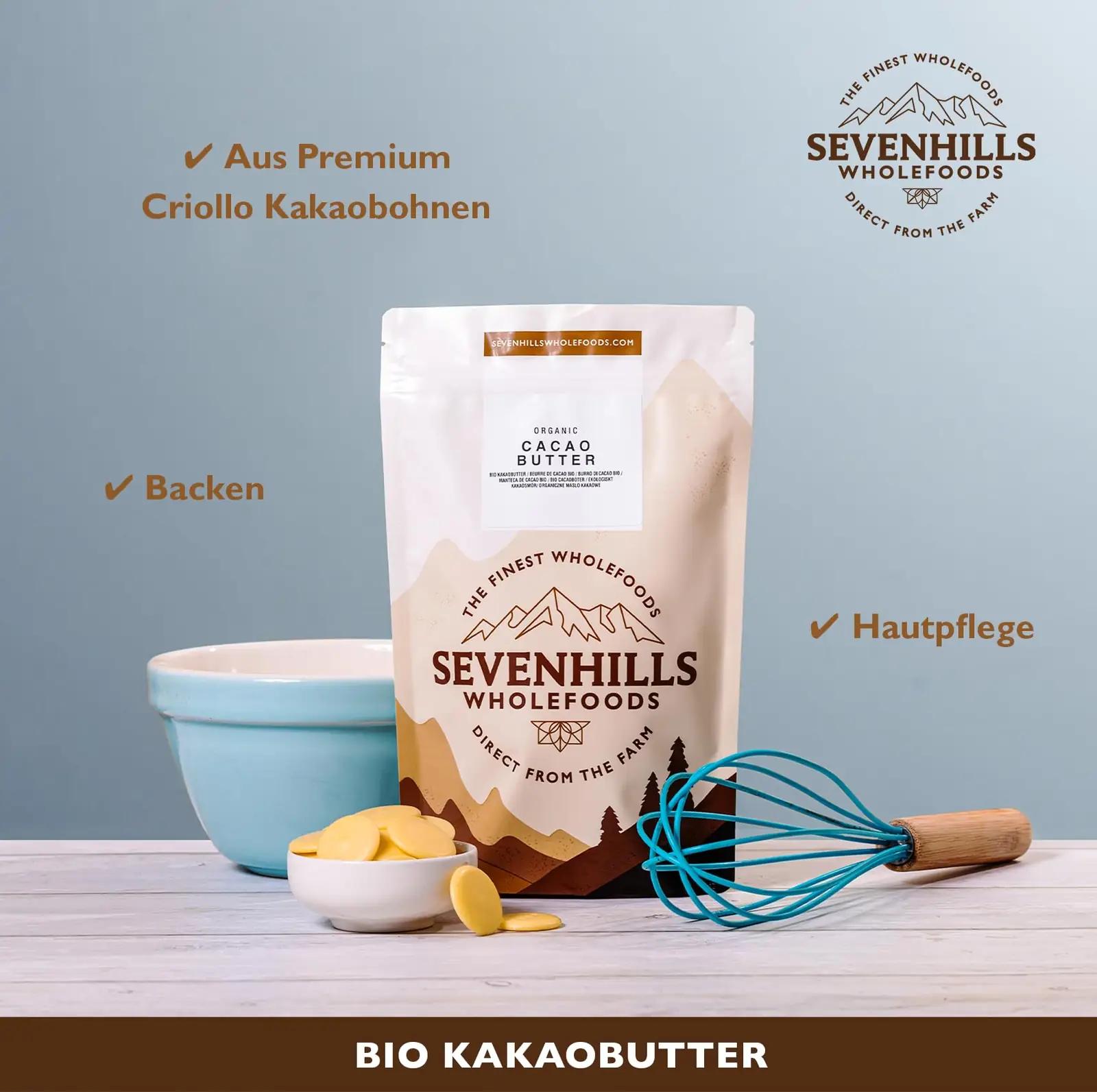 sevenhills wholefoods kakaovõi 1 kg — mahe ja mitmekülgne – pakend ja tarvikud