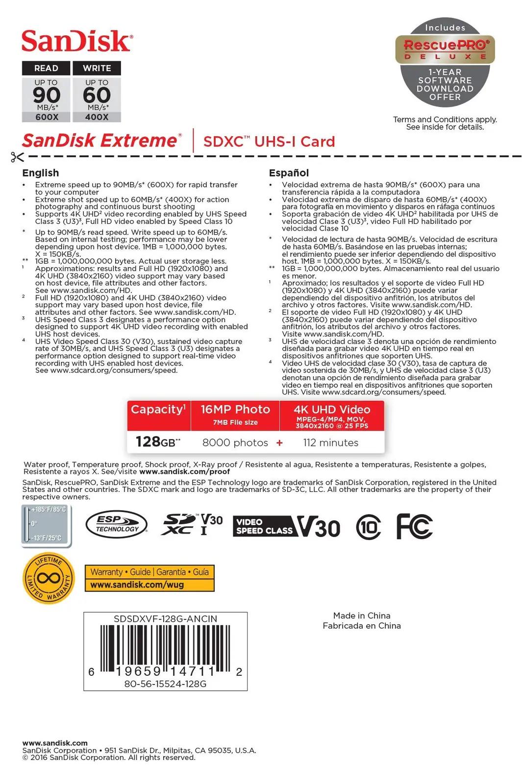 SanDisk vastupidav 128 GB SDXC mälukaart kiire lugemisega – lisavaade