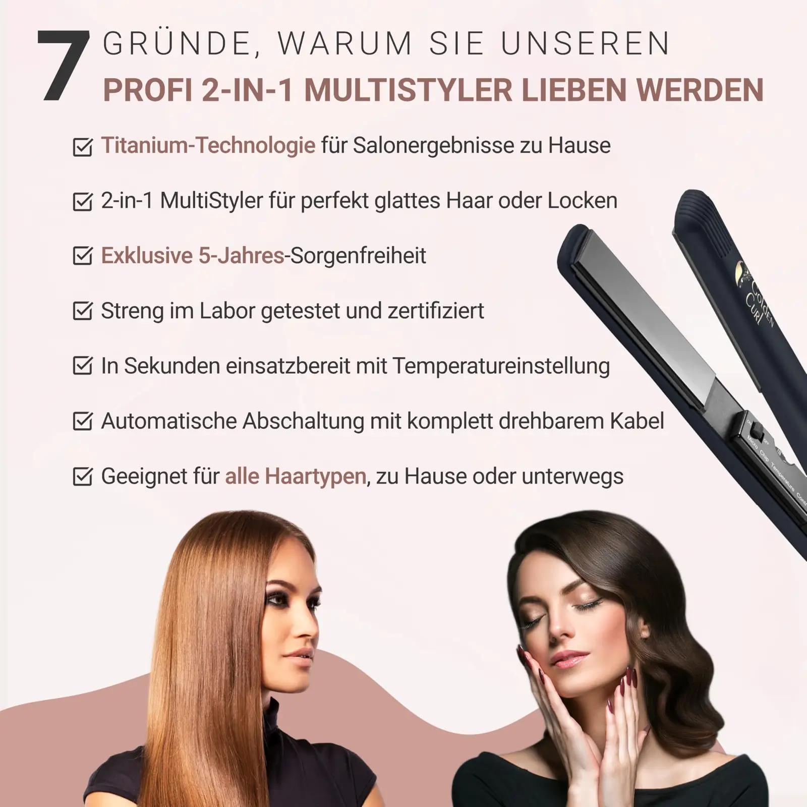 Golden Curl turmaliin-keramika sirgendaja ja lokitang GL829 – detailne vaade