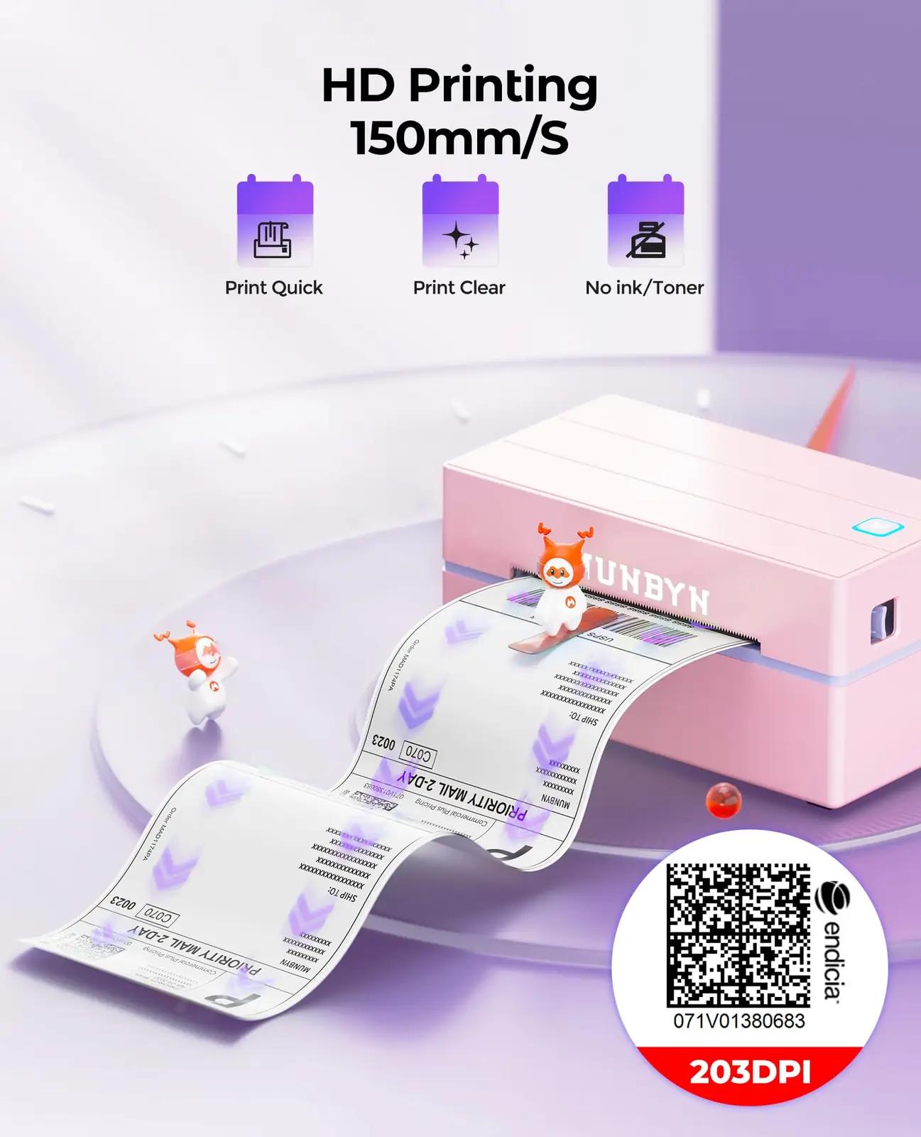 MUNBYN roosa termoprinter – kiire etikettide trükk 4×6 – pilt 7