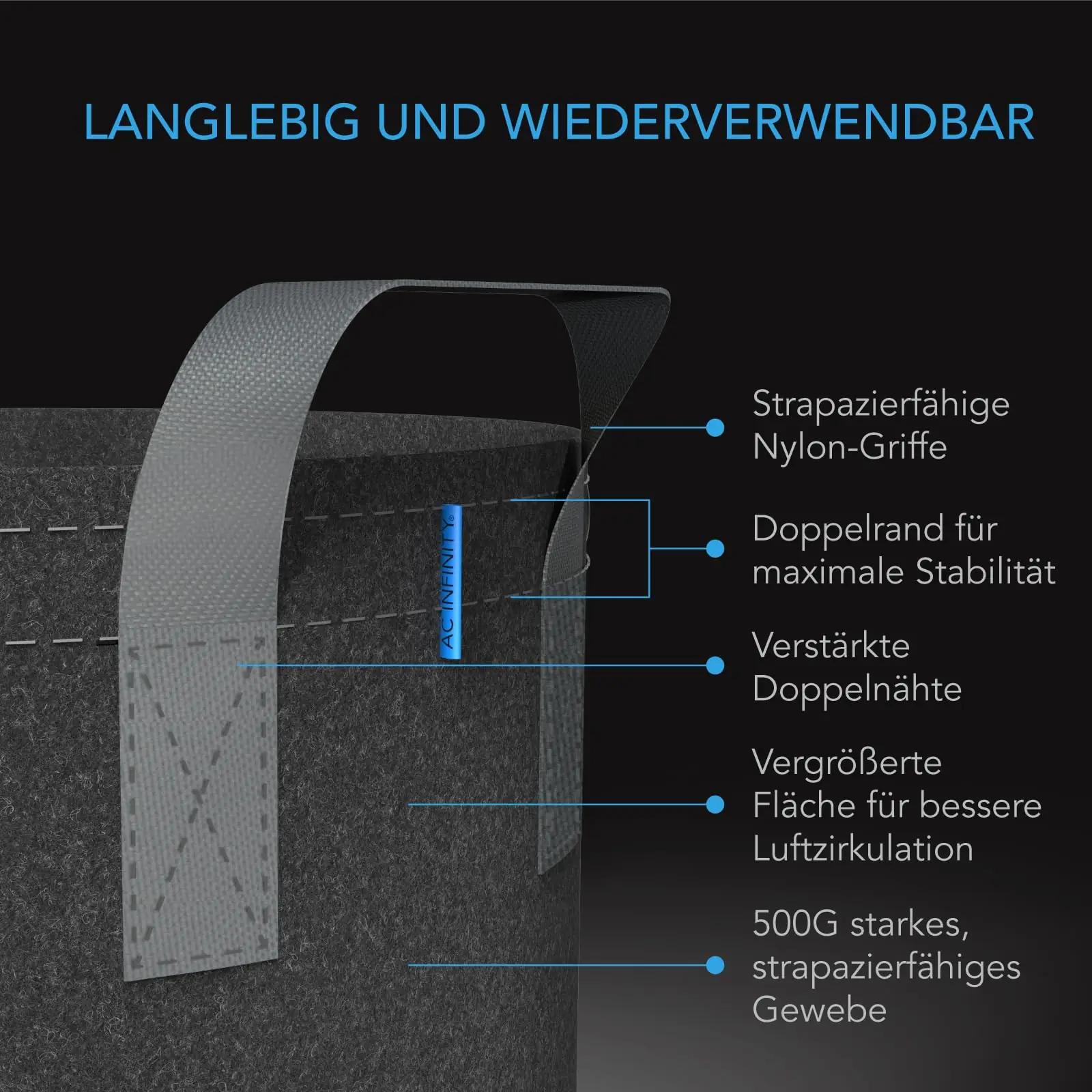 AC Infinity tugevad riidest taimepotid 94,6 l – 5 tk komplekt – kasutusnäide