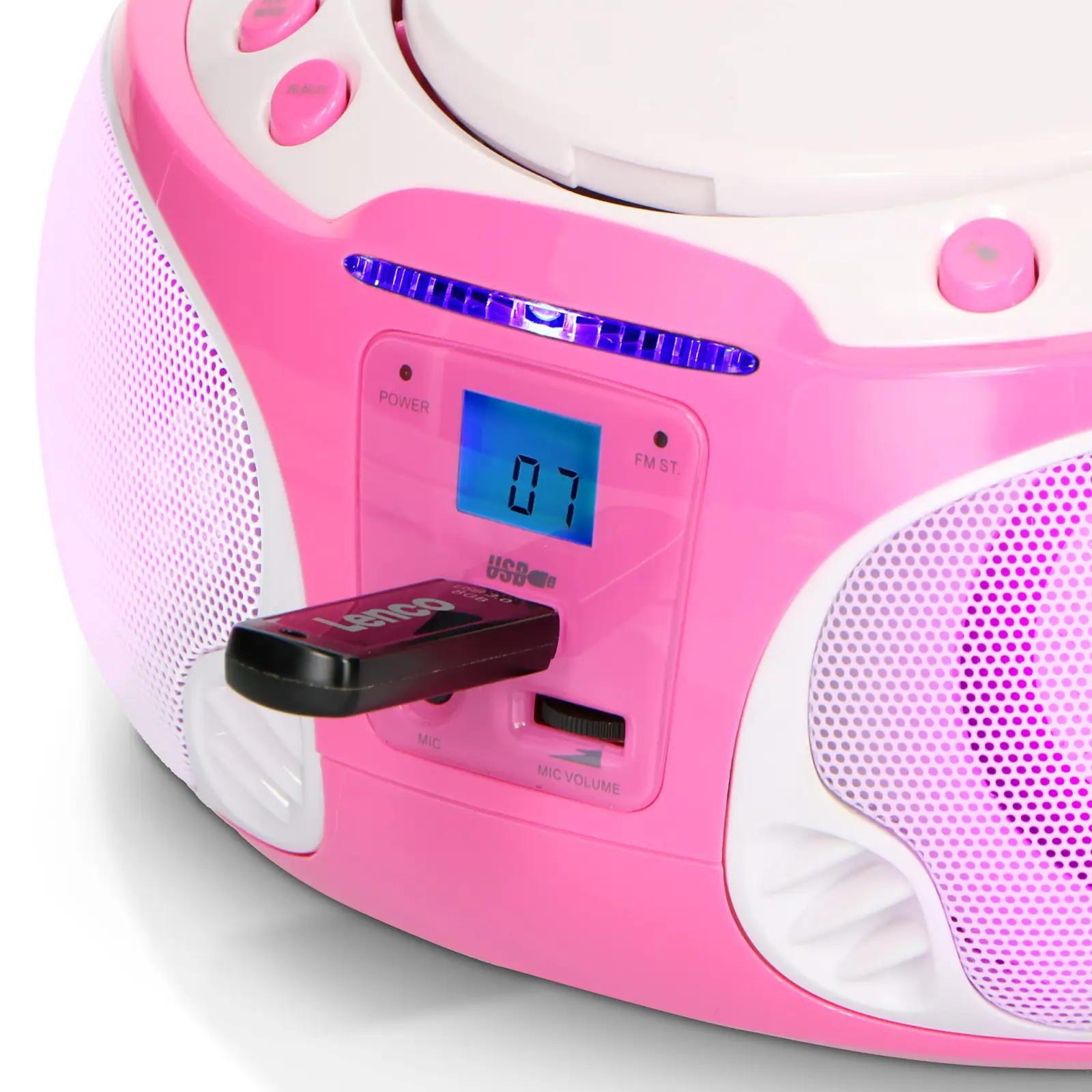 Lenco roosa lastele sobiv CD-boombox mikrofoniga – pilt 7